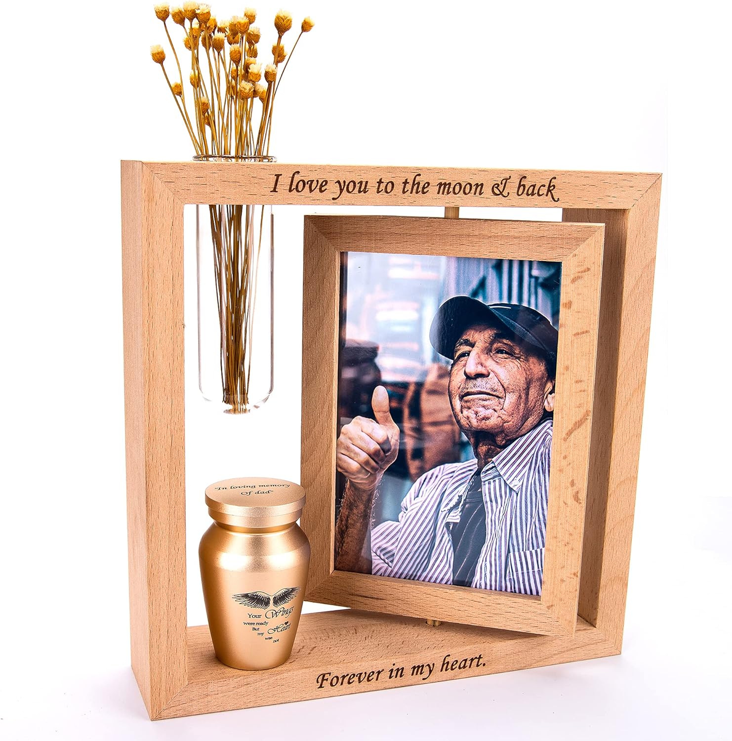 Fanery Sue Personalized Small Urns for Human Ashes with Picture Frame,Mini Urns for Ashes Small Urn for Ashes Keepsake,Customized Quote Cremation Urns for Human or Pet(Gold Your Wings were Ready &S)