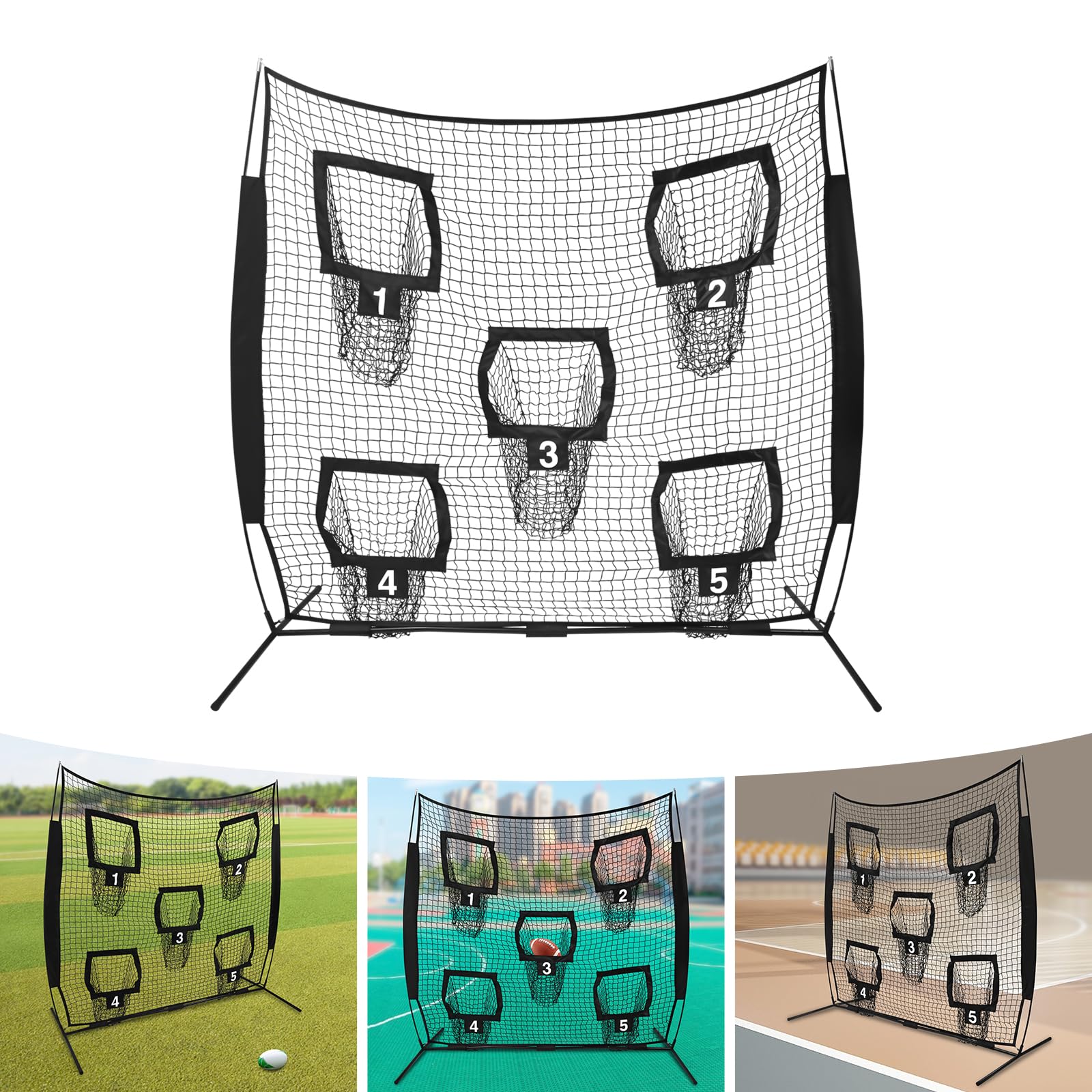 Trainingsnetz, Baseball-Softball-Übungsnetz mit 5 Zieltaschen, Rugby Wurfnetz Netz 2.13 x 2.13 m, Baseball Pitching Net für Schlagen, Fangen, Pitchen