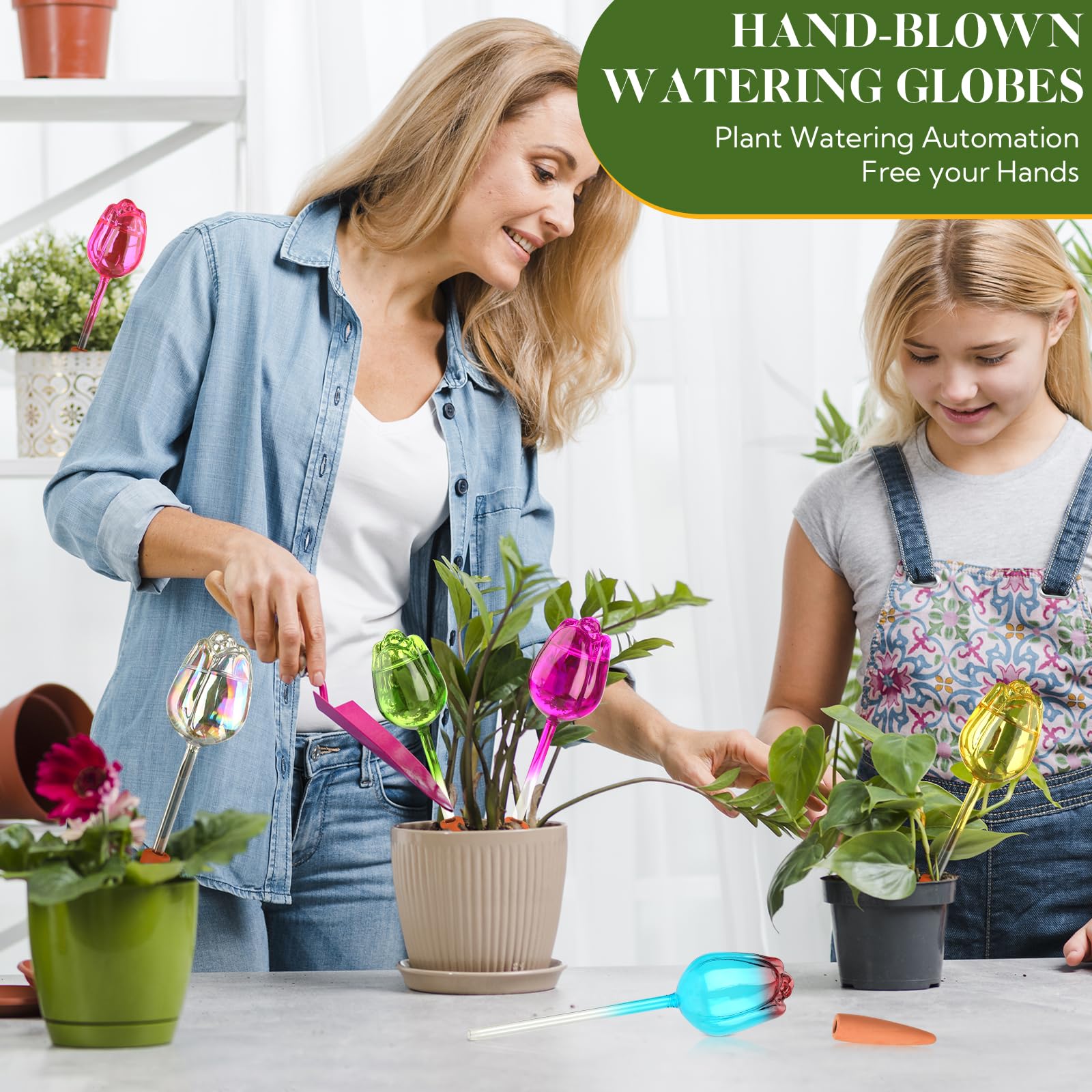 VZZNN 6 Set Pflanzenbewässerungskugeln Tulpen, Selbstbewässernde Kugeln, Automatische Pflanzenbewässerungsgeräte, Selbstbewässernder Pflanzeinsatz mit Bewässerungsspikes, Glasbewässerungsbirnen für