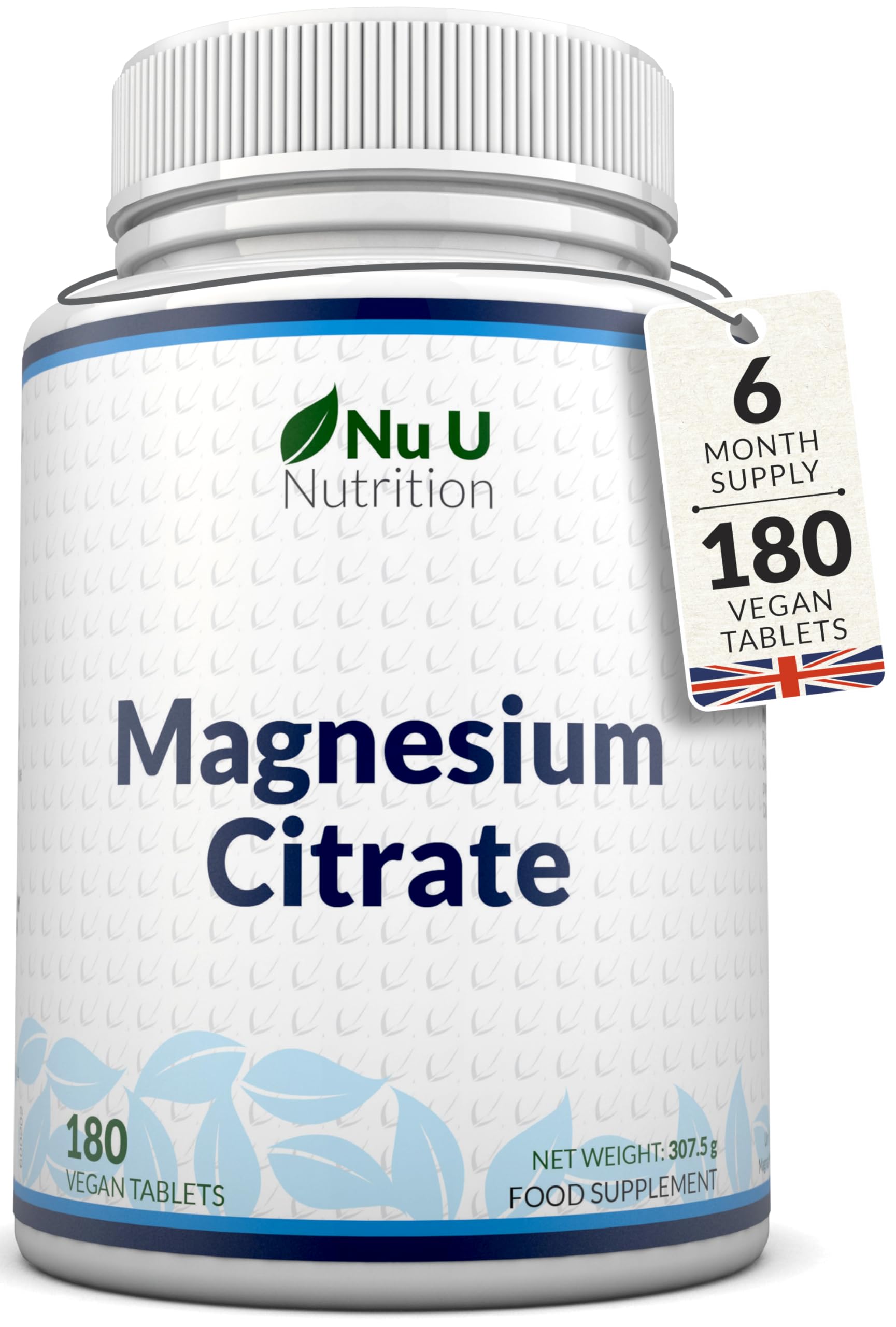 Magnesium Citrate 700mg - 180 Vegan Tablets - 6 Month Supply - 200mg of Elemental Magnesium Tablets - Made in The UK - Nu U Nutrition