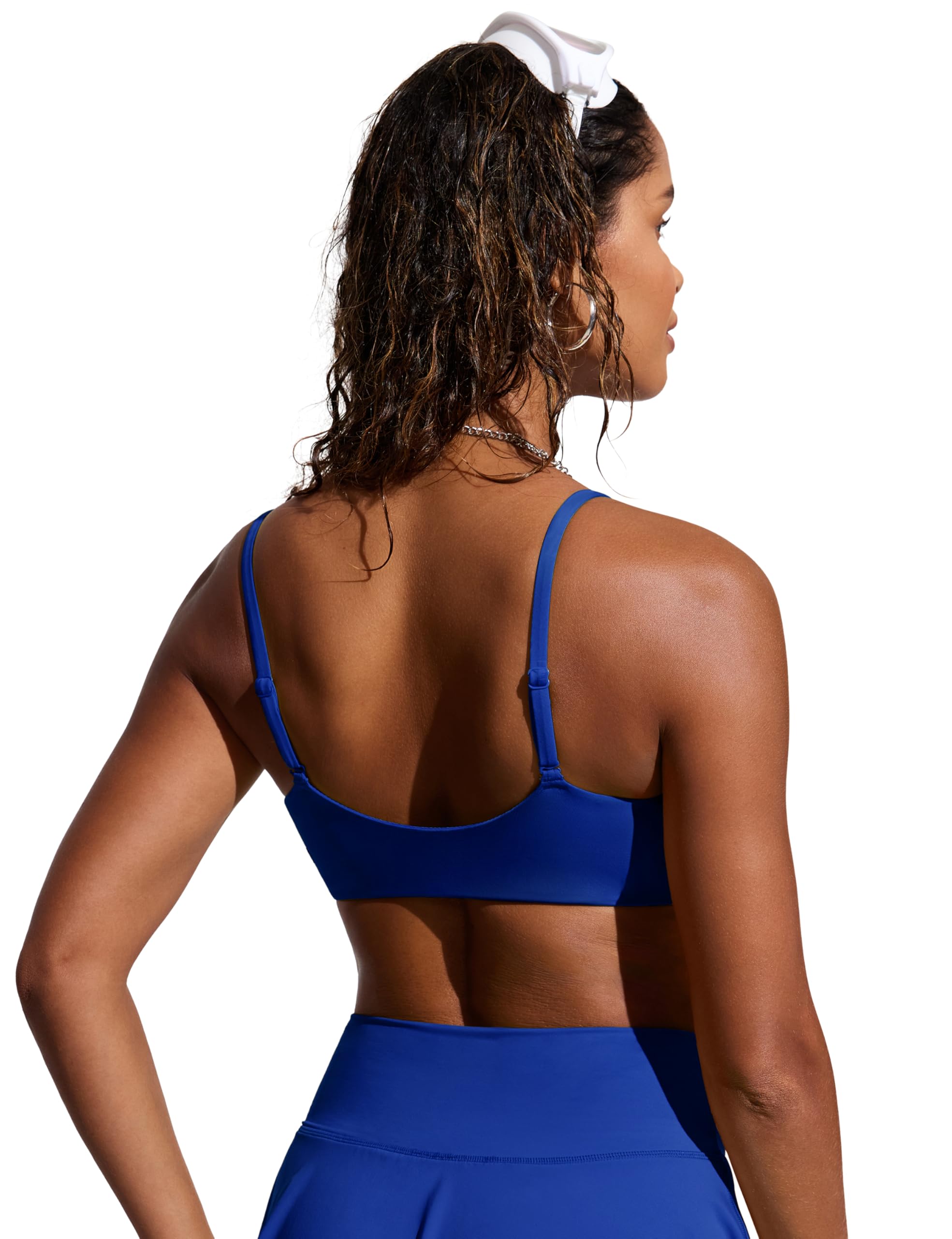 CRZ YOGA Femmes Haut de Bikini à Encolure Dégagée Bretelles Spaghetti Réglables Rembourrage Maillot de Bain