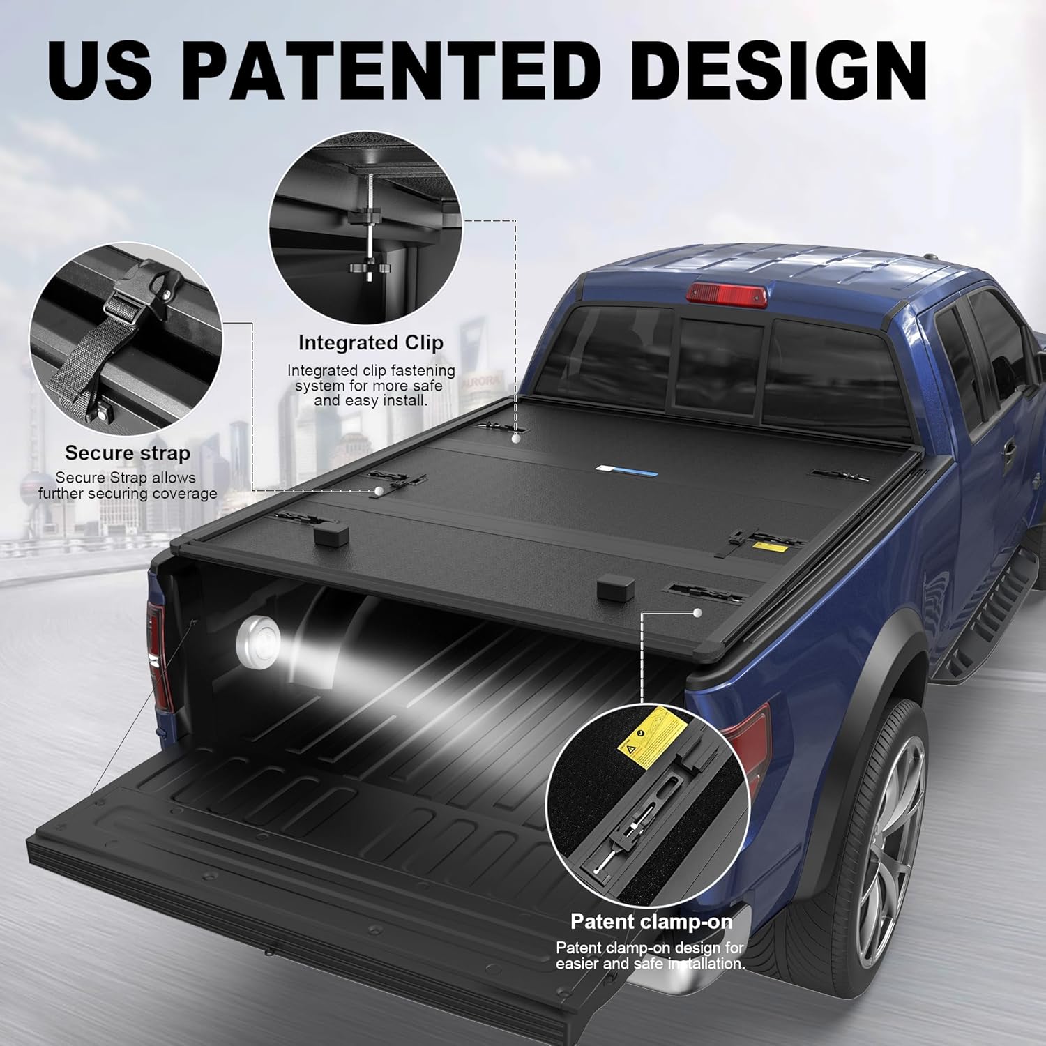 KUIPERAUTO 6.8FT Fiberglass Hard Tri Truck Bed Tonneau Cover Compatible for Ford F250/350 1999-2024 Super Duty 82Inch