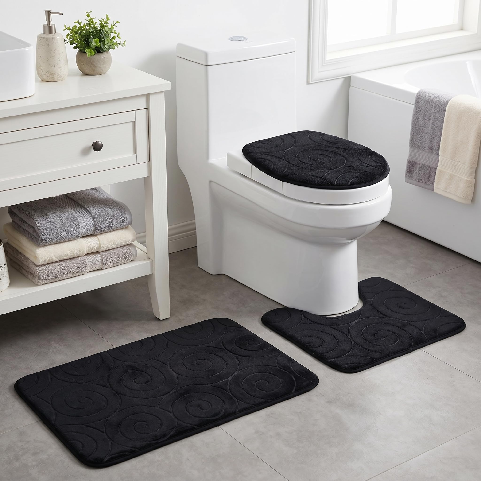 Garosa Badvorleger-Set, 3-teilig, rutschfest, Polyesterfaser, Wasserabsorbierend, 50x80cm, 50x40cm, 45x38cm, mit Toilettendeckelabdeckung