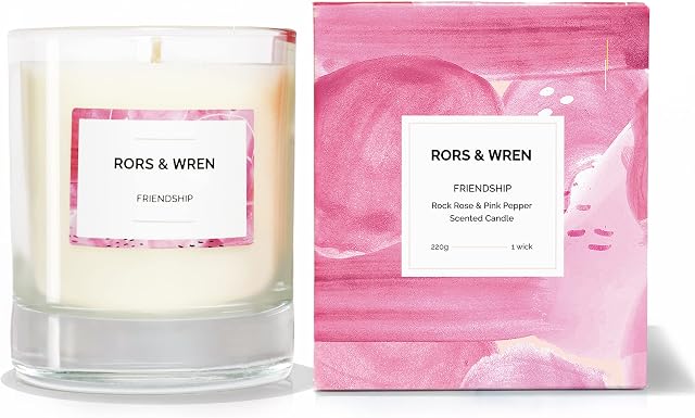 Rors and Wren Friendship Candle Scented Aromatherapy Candle - Rock Rose and Pink Pepper for Relaxation Hand Poured Luxury Natural Wax Jar Candle Vegan Friendly 220g (Friendship)