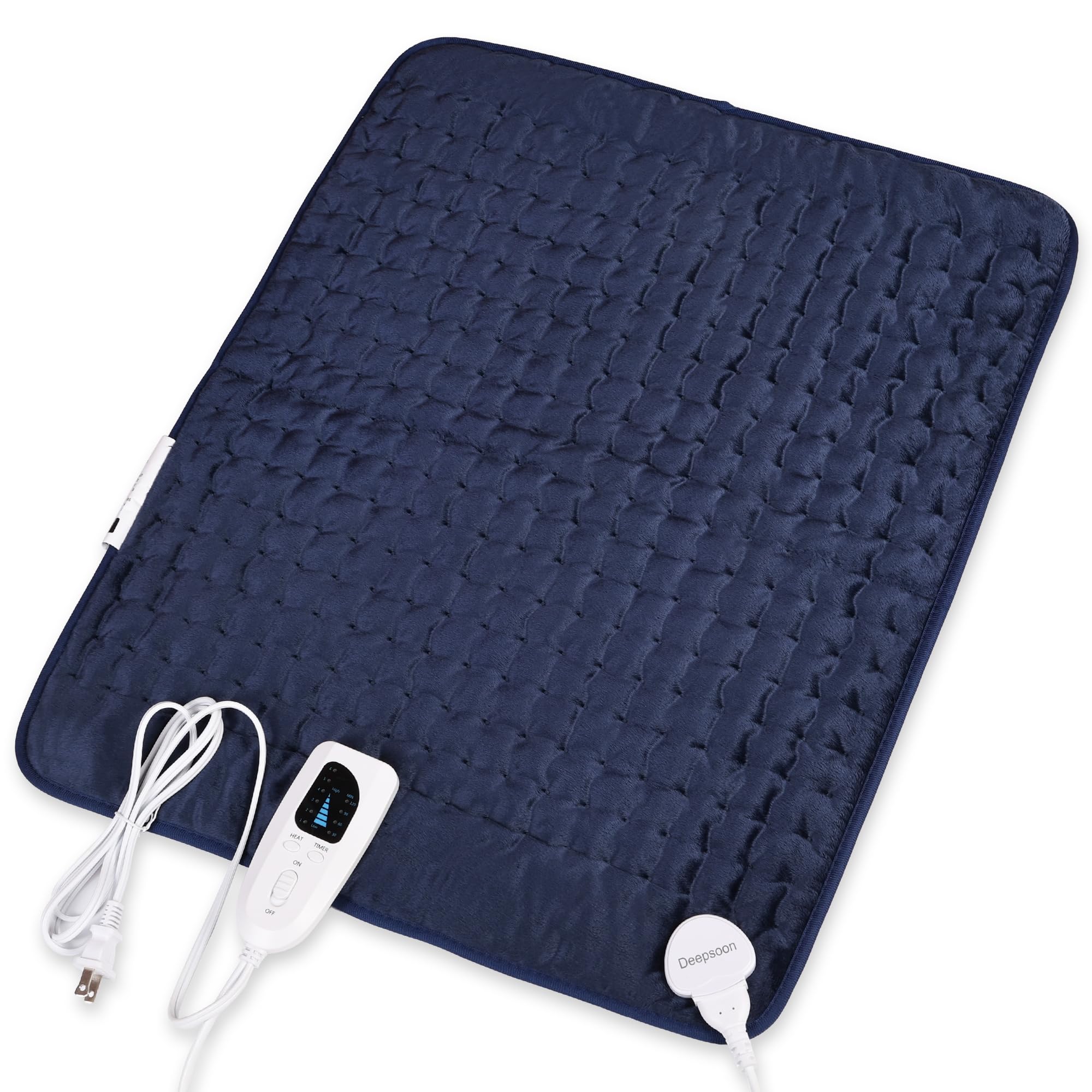 Deepsoon Electric Heating Pad,6 Heat Settings for Office Home (Darkblue,24"x20"),Heating Pad for Back Shoulders Abdomen,Timer Settings and Auto Shut Off,Soft Plush Surface,Birthday Gifts for Women Men