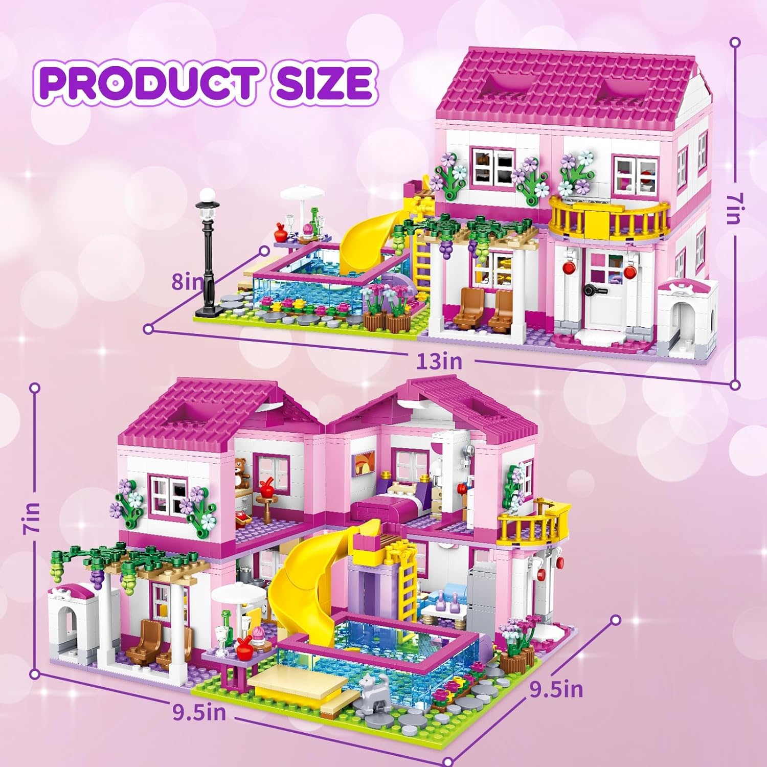 Toy Player Pink Sommer Villa Klemmbausteinen Haus Konstruktionsspielzeug für 14+ Erwachsene Liebhaber von Bausteinen 1018PCS