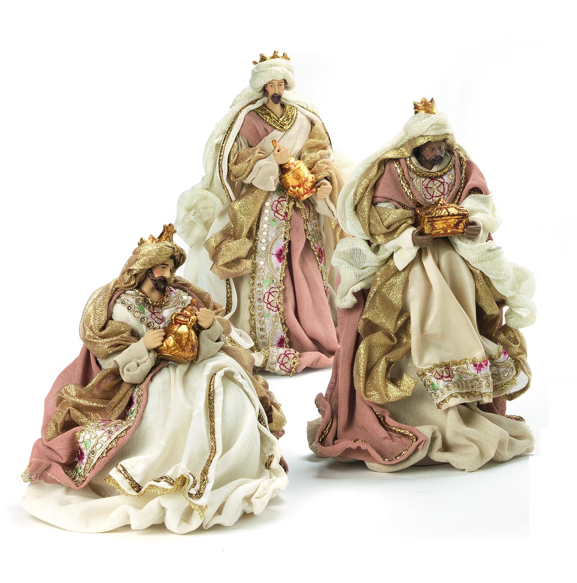 PABEN Tre Re Magi per Presepe Natività in Stoffa e Resina, altezza massima 26,5 cm