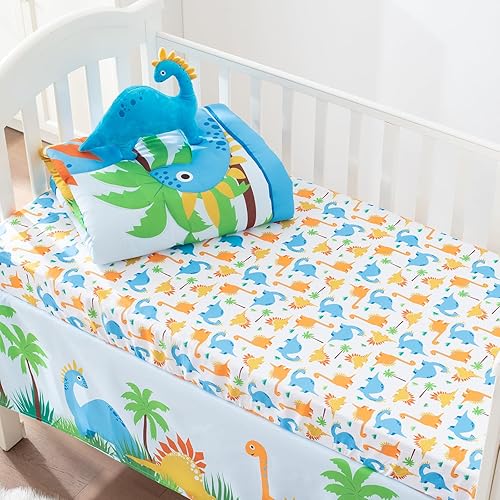 Miniatura 10 de Bertte Juego de ropa de cama de cuna de 4 piezas para niños y niñas, ropa de cama de bebé, tamaño estándar, suave, juego de cuna que incluye edredón