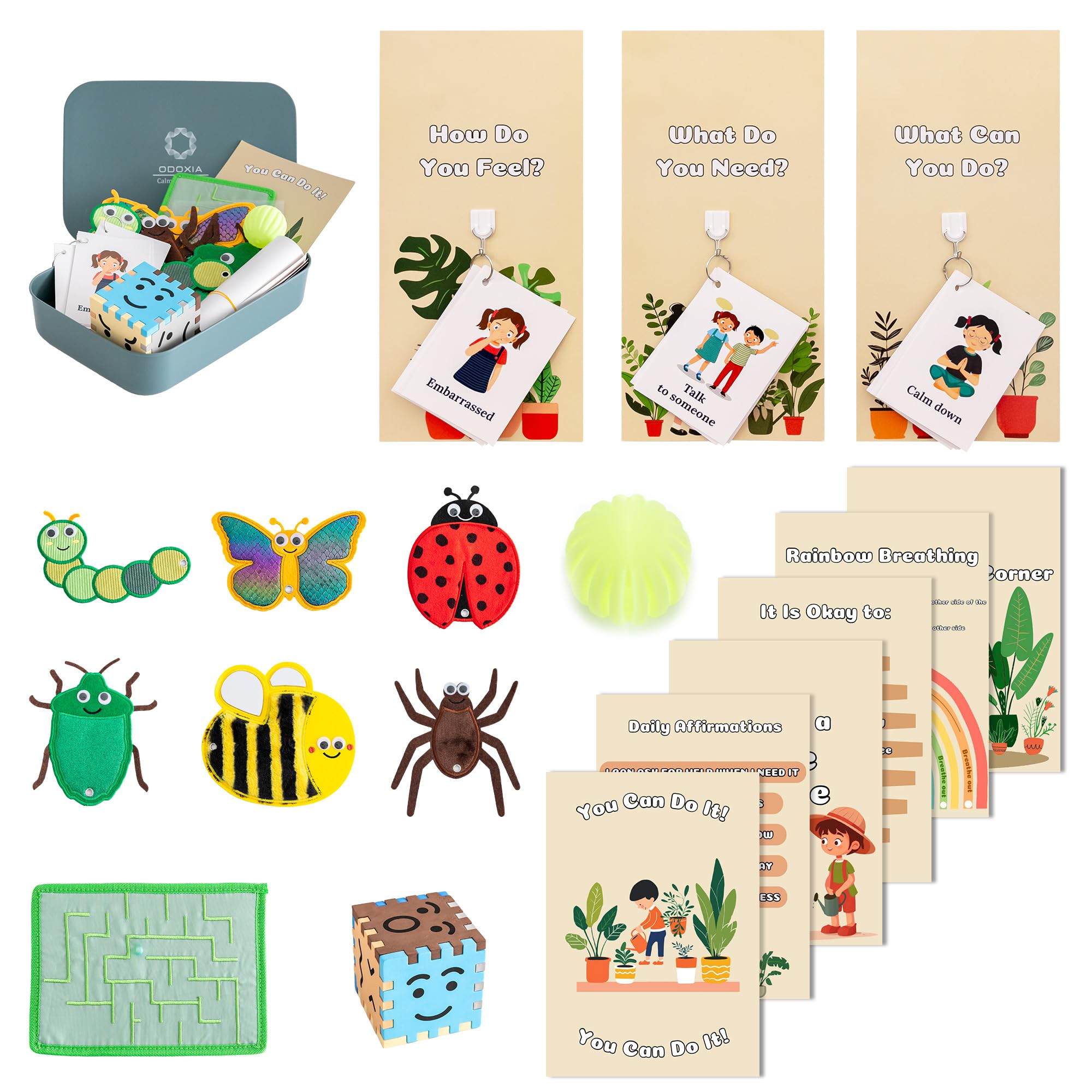 ODOXIA Calm Down Corner | Classroom and Special Education | Plants Themed Sensory Calming Corner Kit with Sensory Mats, Posters, Solutions Wall, Sensory Toys, Fidget Tools for Kids