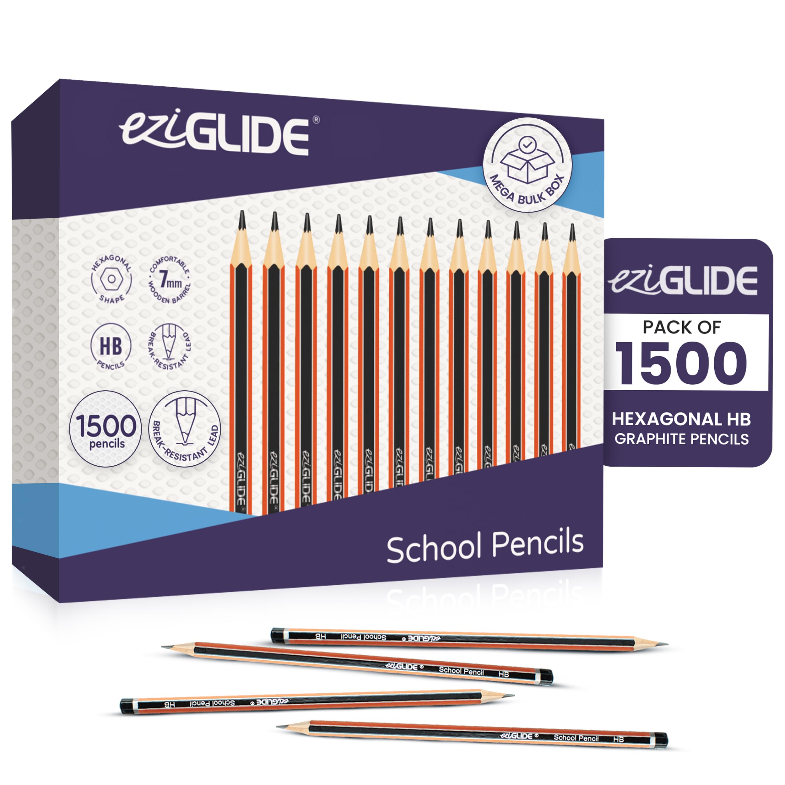 Eziglide HB Graphite School Pencil, Bulk Pack of 1500 Hexagonal Pencils with Presharpened, Break Resistant Super Bonded HB Leads, Ideal for use at School in the Classroom, Home or the Office โ image 1