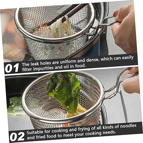 Miniatura 4 de Hemoton Cuchara ranurada, cuchara ranurada, cesta para hervir pasta, cesta de pasta de malla con asa, colador de araña de malla de acero inoxidable