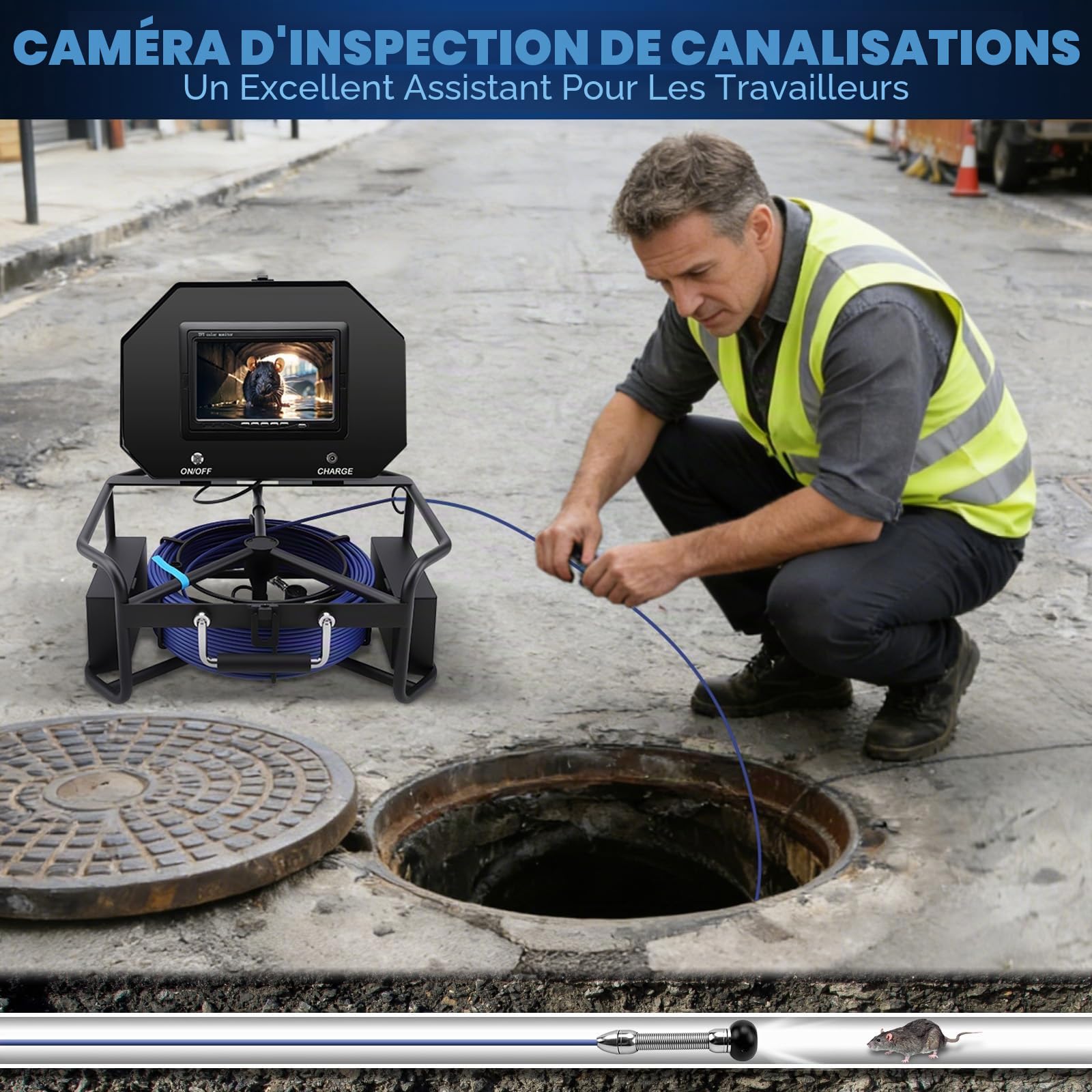 KAOLALI Caméra Inspection Canalisation, 7” Écran Caméra Endoscopique 50 m