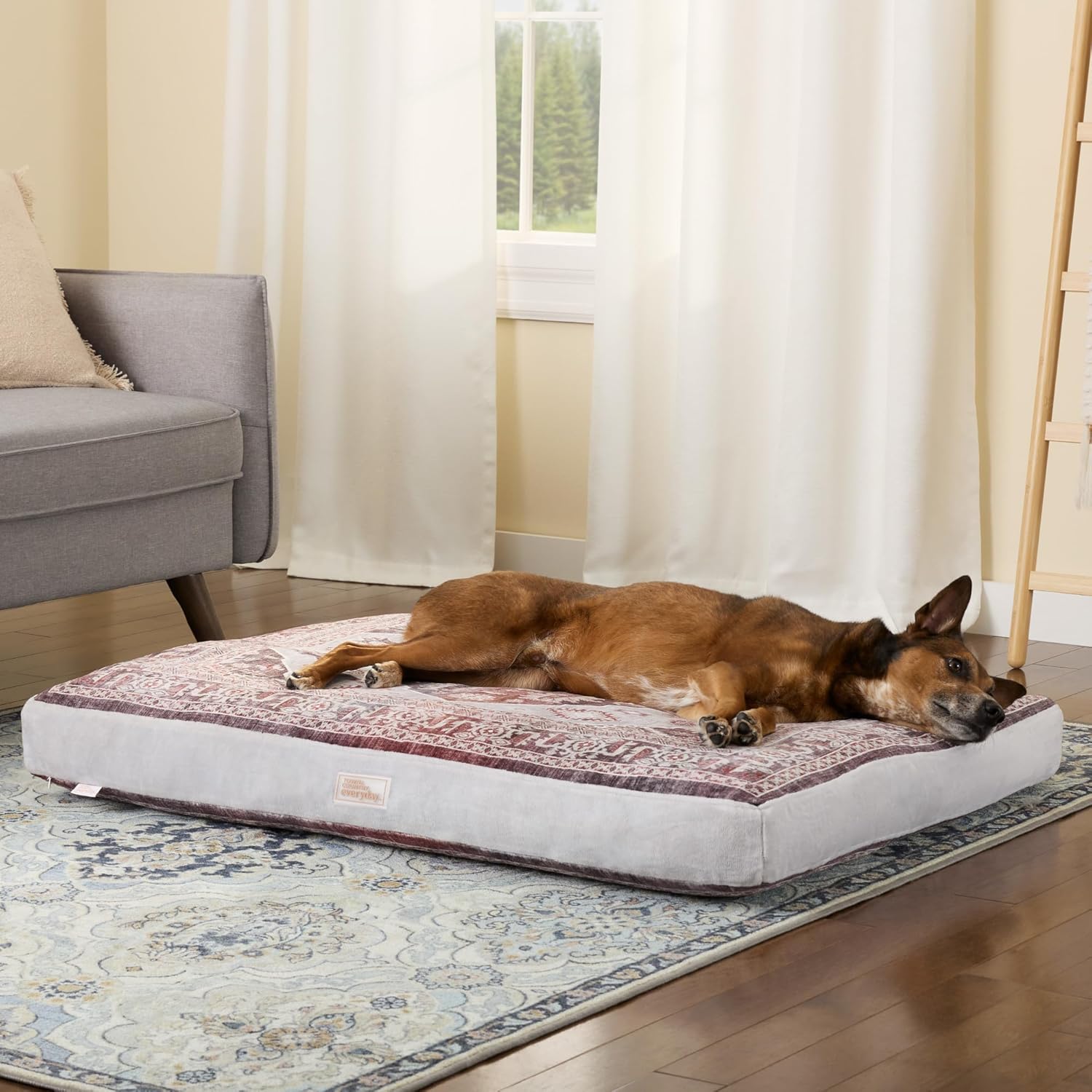 Town & Country Everyday CuddleTown Medallion Everwash® Pillow Pet Bed, Water Repellent Floor Pillow, Machine Washable Cover, Soft & Calming, Red/Greige, Large 44"x34"x4"