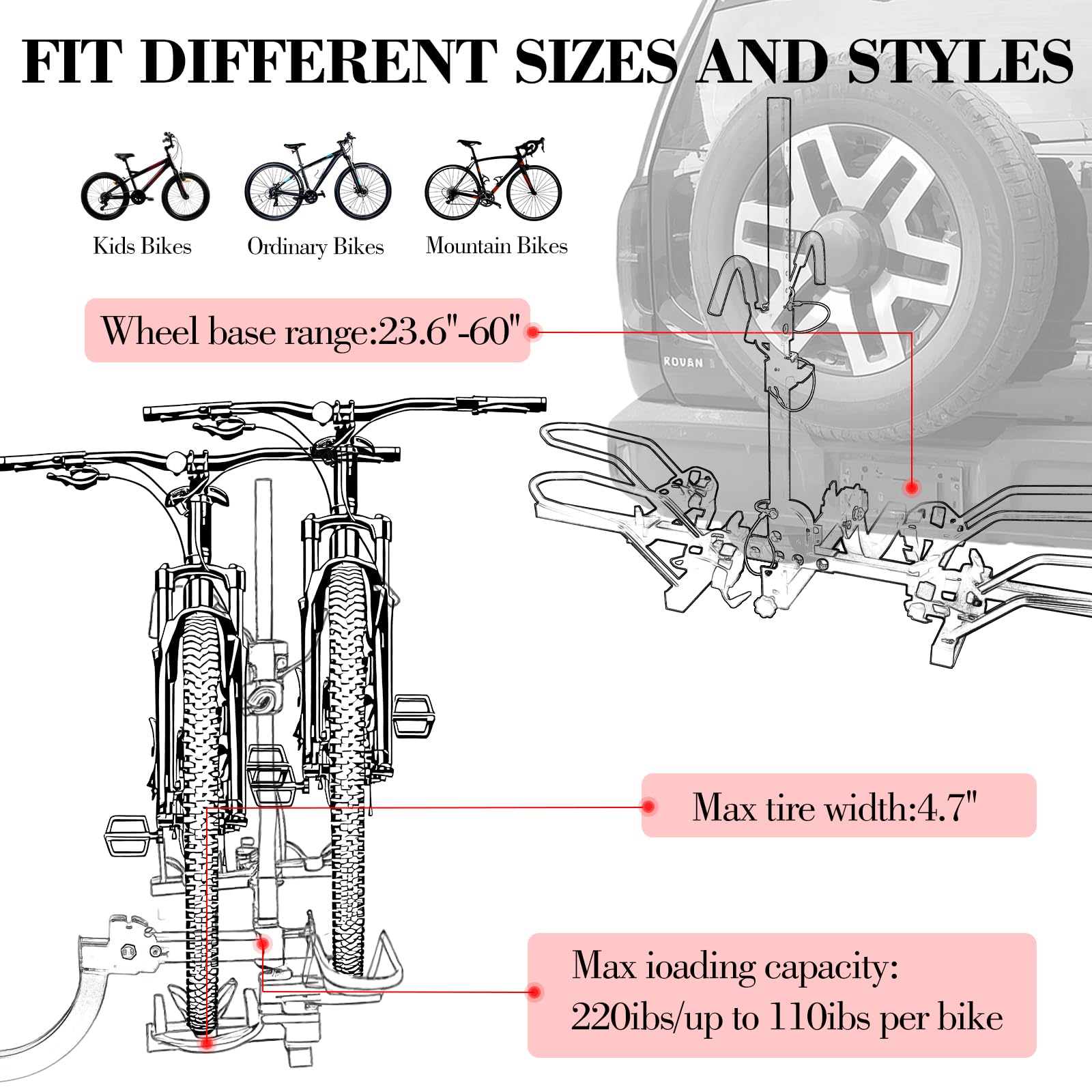Hitch Bike Rack, 2-Bike Hitch Mount Bike Rack for Standard, Fat Tire and Electric Bicycles, Fits Cars, Trucks, SUVs, and Minivans, Folding Design, 220 lbs Capacity (Bent)