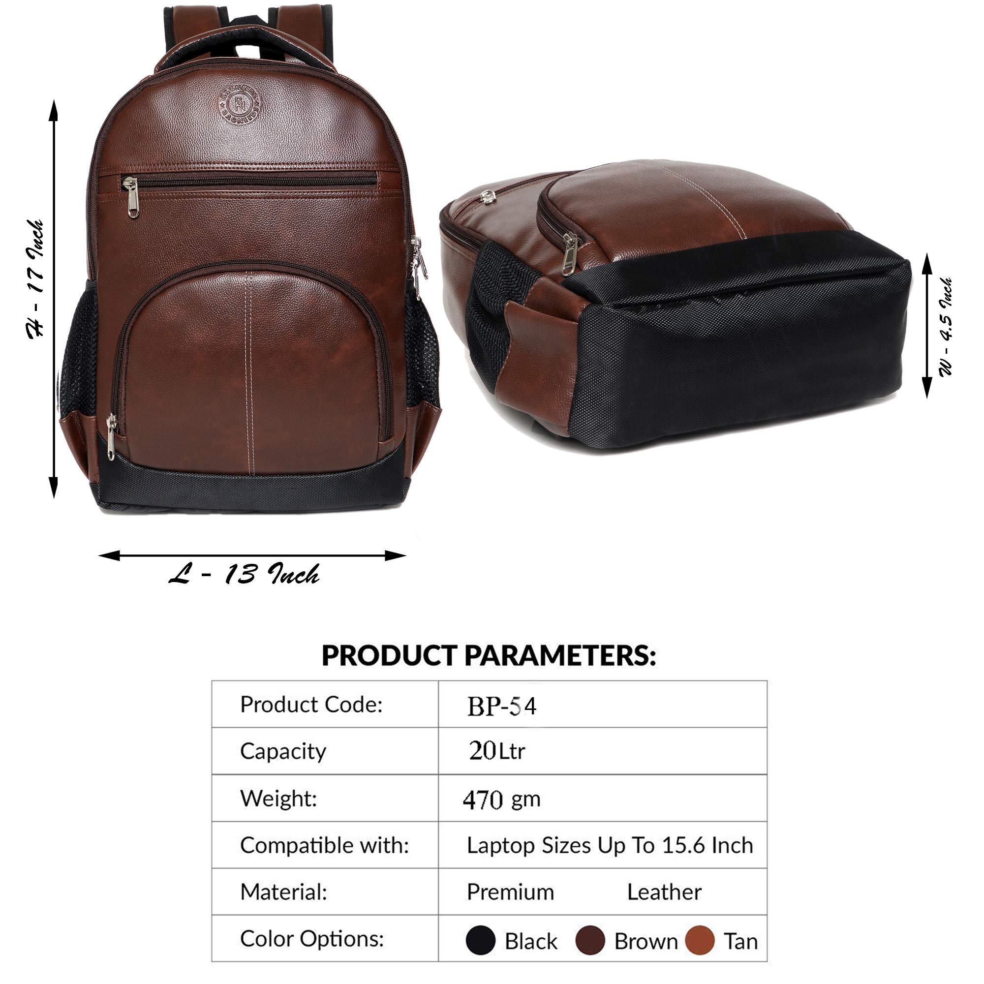 Bagneeds® Laptop Backpack for Men & Women | Faux Leather Office & Travel Bag 20L | Spacious Laptop Compartment | Front Organizer Pocket | College, Business & Daily Use (Brown) 2