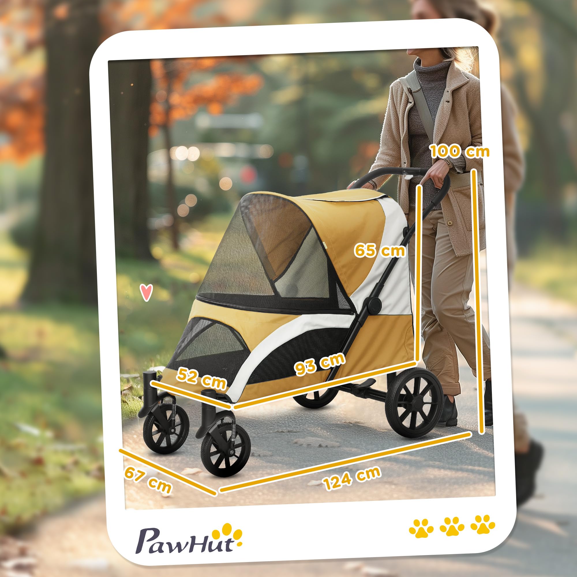 PawHut Poussette pliable pour grands chiens et chats jusqu'à 30 kg - Avec coussin, fenêtres en filet, portes, sac de rangement - Marron