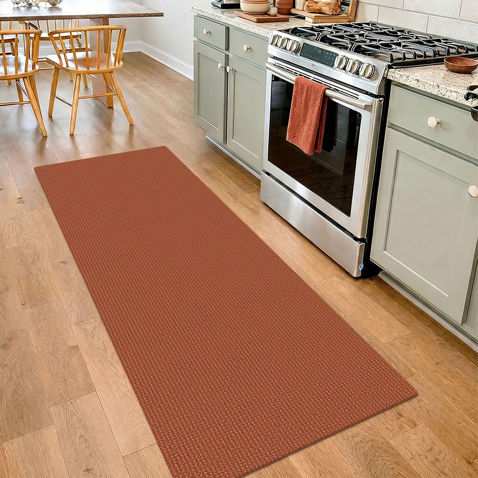 IOHOUZE Washable Runner Rug 2x7 Non Slip Runners for Hallways Entryway Runner Indoor, Kitchen Rugs Woven Cotton Floor Carpet for Kitchen Hall Entrance Bedroom, Burnt Orange/Tan