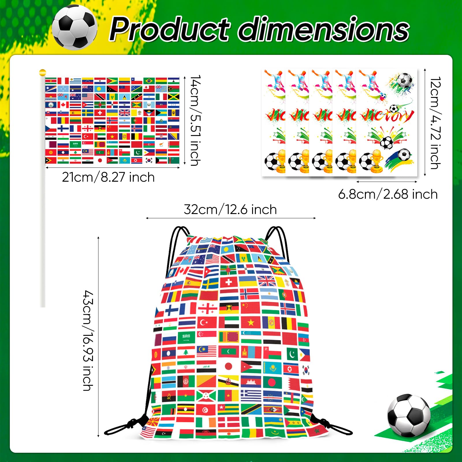 World Cup Football 2026 Drawstring Backpack Set with Flags World Cup 2026Accessories for Fans, Boys Girls Party Favors, Souvenirs & Multi-Nation Souvenir Gear - 2
