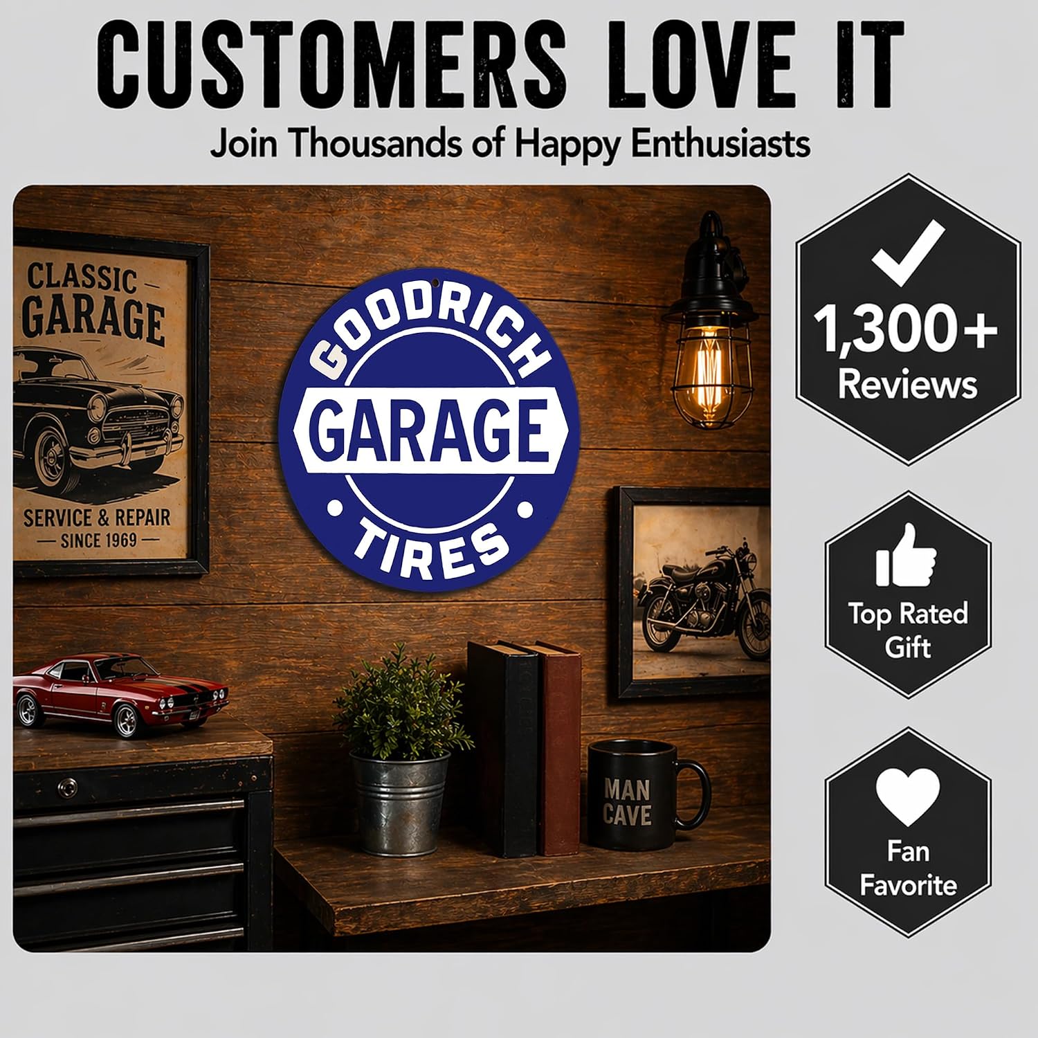 Brotherhood Round Metal Sign for Goodrich Tires - Vintage Garage Wall Decor image 2