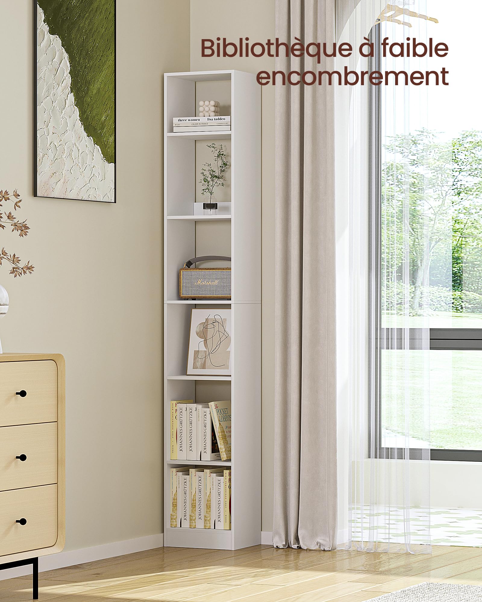 Hzuaneri Bibliothèque, Étagère de Rangement, Meuble, Cube, pour Salon, Bureau, Chambre, Style Scandinave, 24 x 30 x 184,4 cm, Blanc BC09603X