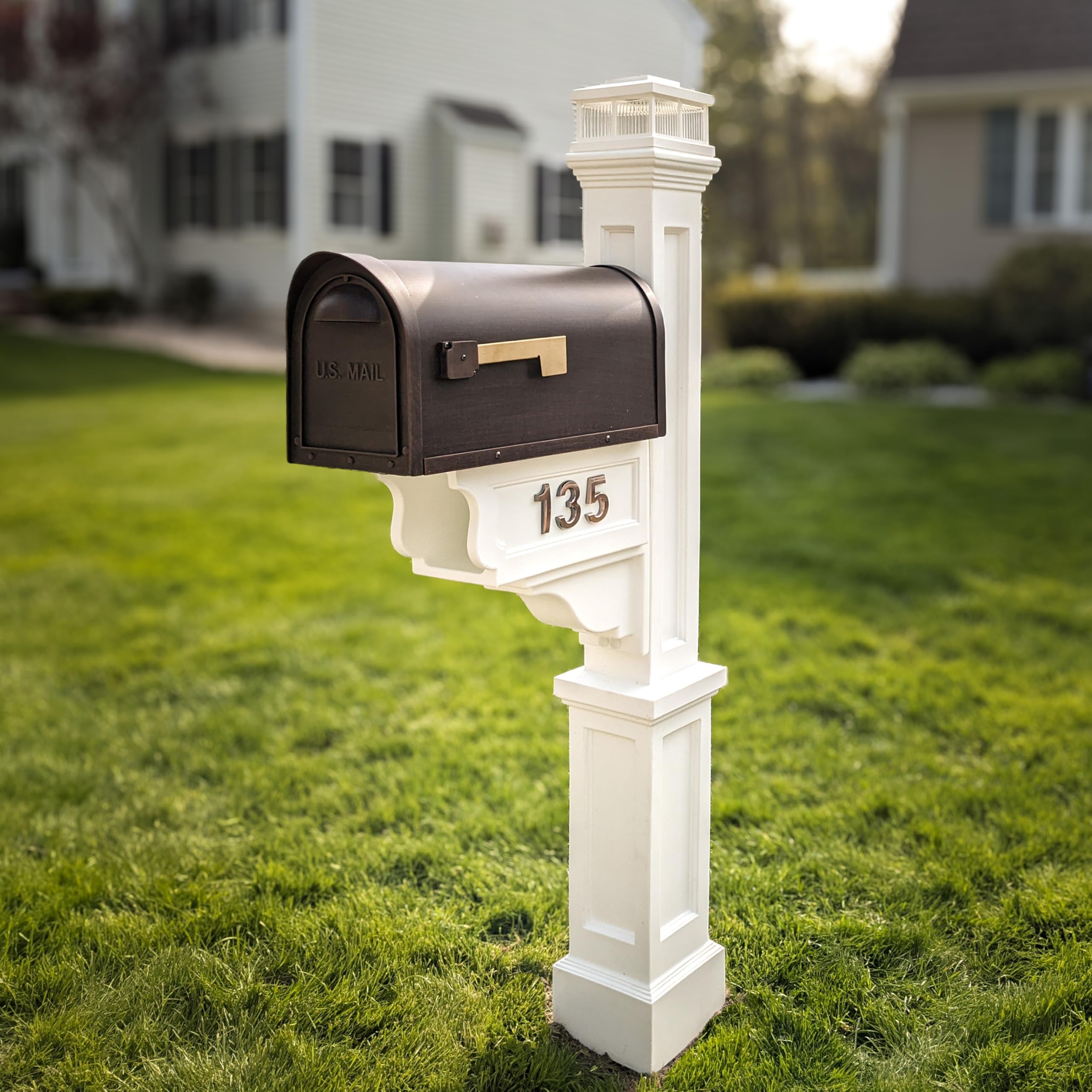 mayne dover single arm mail post - white - 25.5in x 8in x 56.5in - standard post, arm & hardware kit included (5810-w)