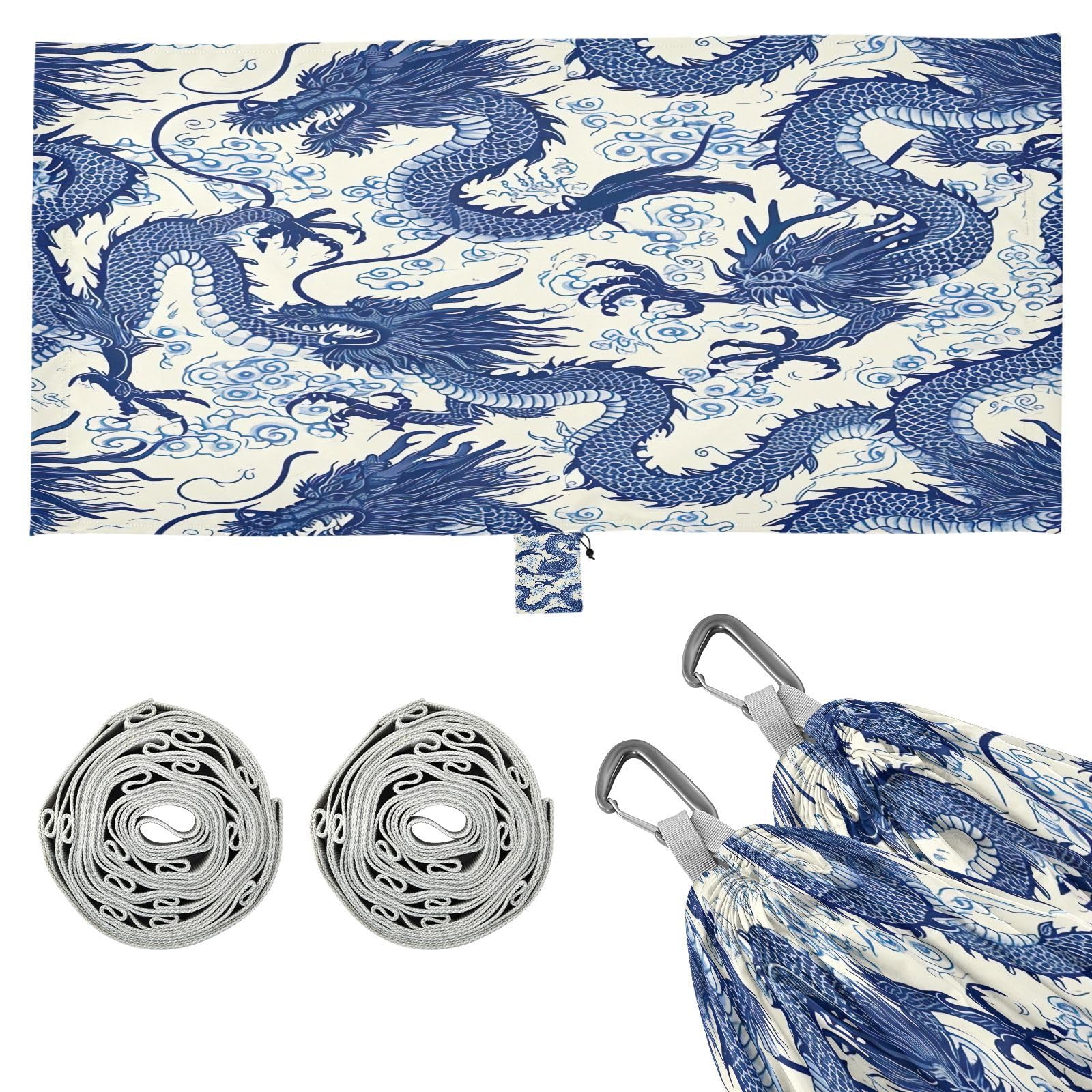 ATTX Chinese Dragon Pattern Camping Hammock - Lightweight & Portable Hammocks, Heavy Duty 330lbs Capacity for Indoor, Hiking, Backpacking, Travel, Backyard, Beach#397