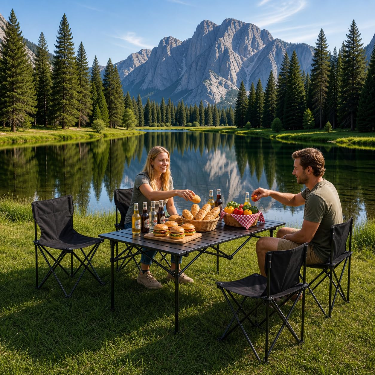 Outdoor Klapptisch Stuhl Set für Camping & Picknick – 5-teiliges tragbares Metall-Camping- & Picknick-Essset mit Tragetasche, ideal für Terrasse, Grillen,Wandern & Garten (95×55×50 cm)