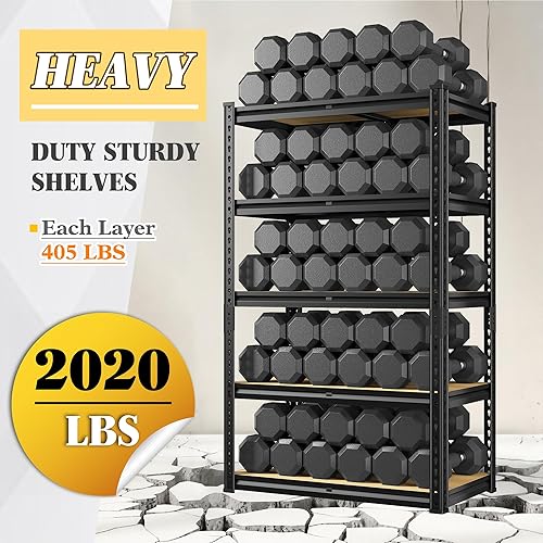 Miniatura 5 de REIBII Estantes de almacenamiento ajustables de 5 niveles para garaje, estantería de metal resistente de 2020 libras, estante de metal de 59.8" H,