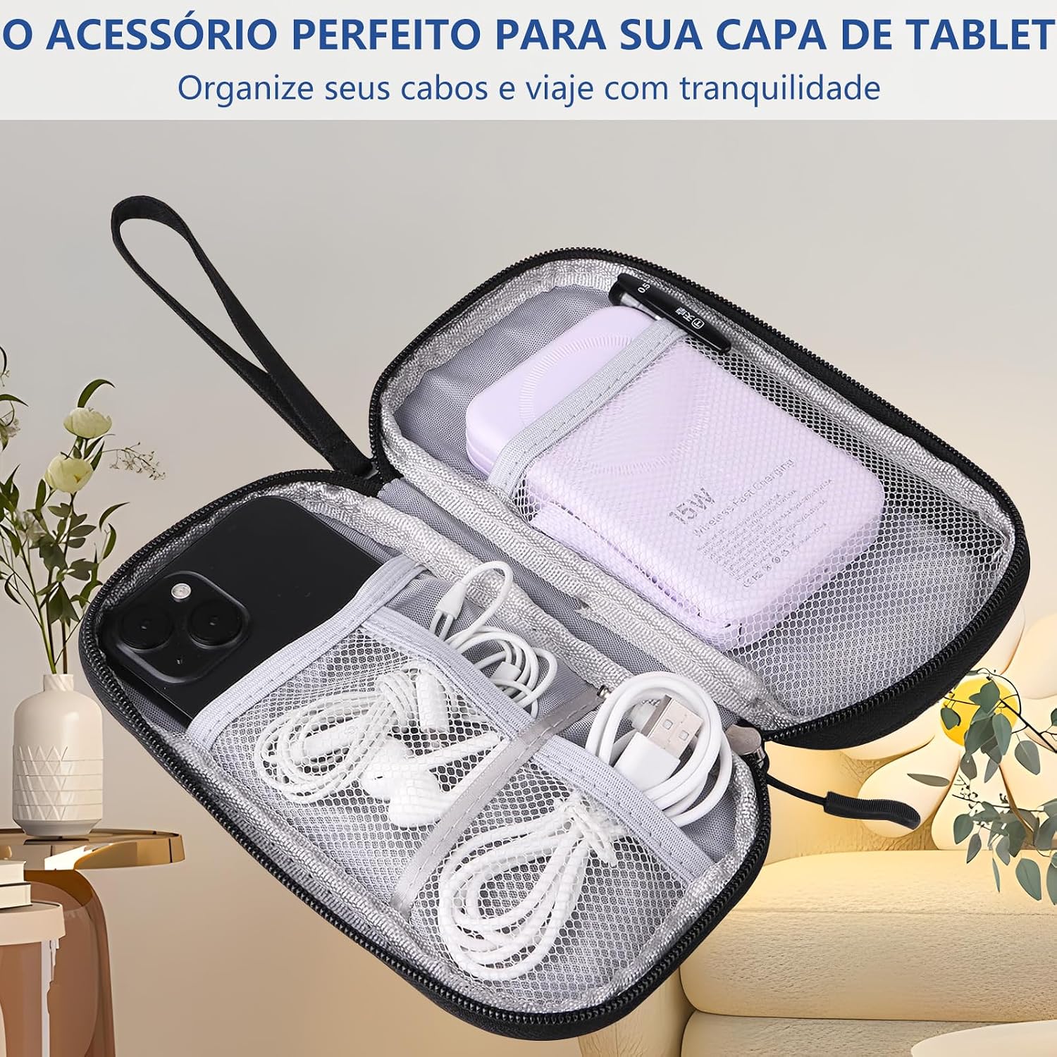 9-11 Inch Tablet Sleeve Case & 1 Travel Organizer Bag,Anti-Drop Protective Caseck, para Smartphone Tablet laptop Cabo USBCarregador Acessórios Celular Power Bank Fone de Ouvido (Preto)