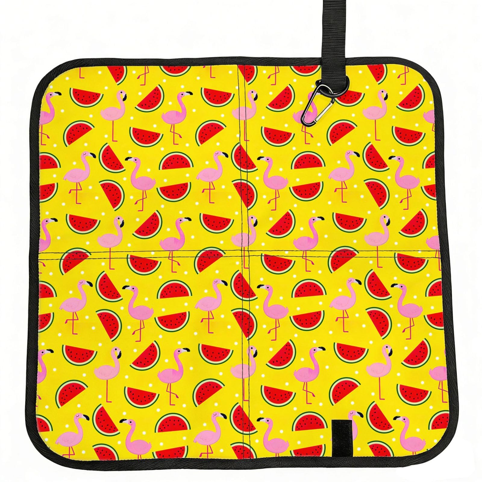 SDEGTHO Pink flamingo and watermelon Printed Foldable Seat Pad with Closure, Lightweight Cushion for Airplane Travel Camping