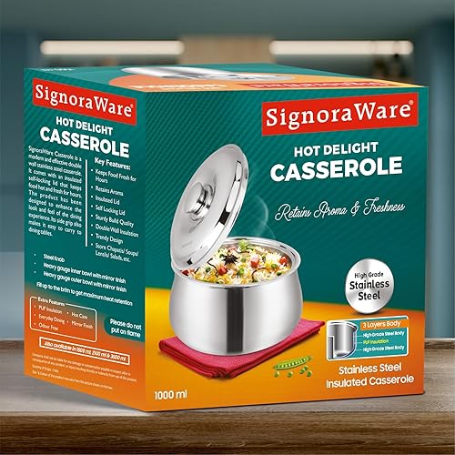 Miniatura 8 de SIGNORA WARE Cazuela grande aislada con tapa de 1000ml. Calentadorenfriador de alimentos en olla caliente de acero inoxidable - Cuenco térmico para