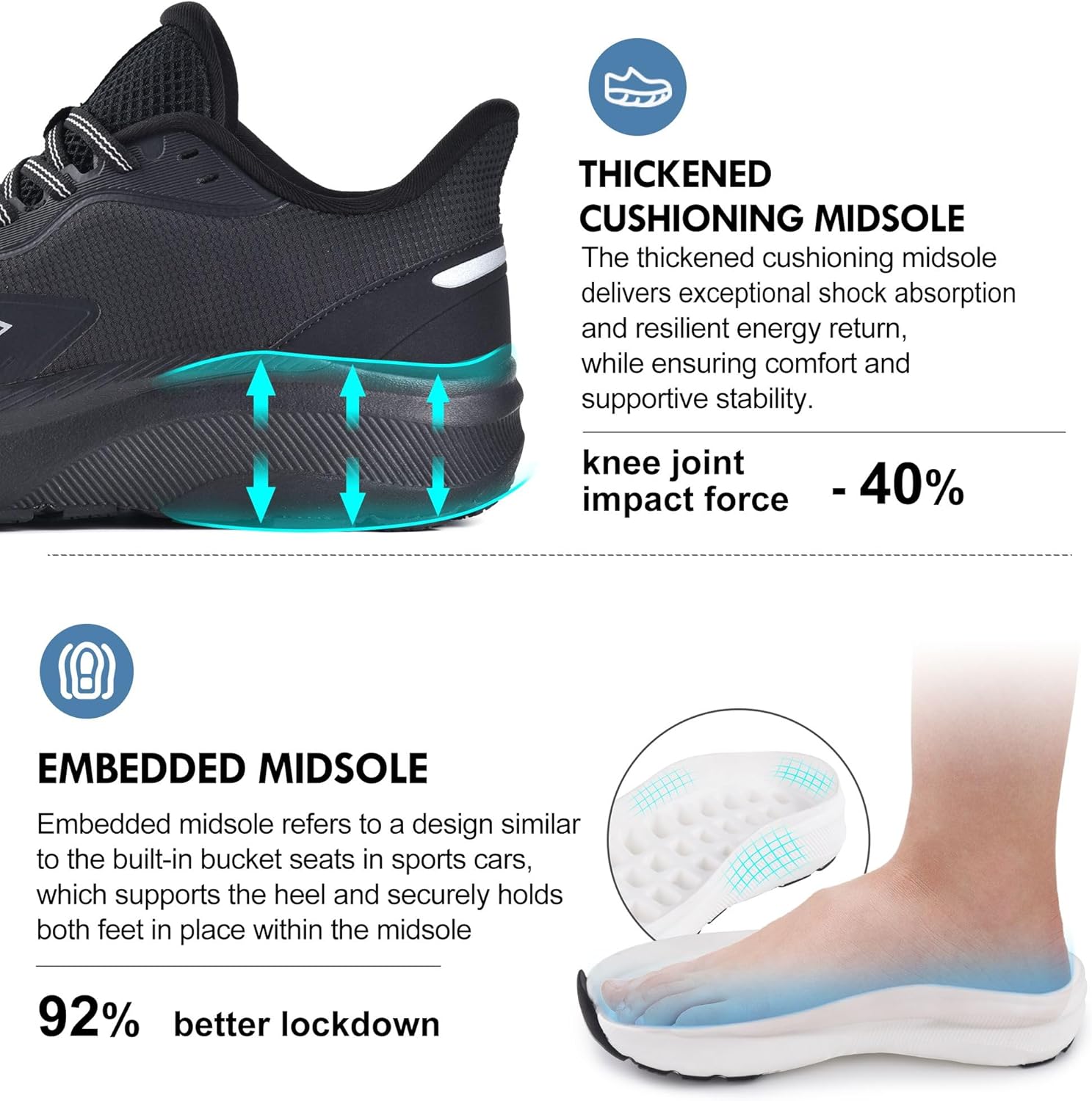 JACKSHIBO Slip in Men Hands Free Shoes Wide Toe Box Slip On Walking Running Tennis Athletic Sneakers Arch Support Plantar Fasciitis Orthopedic Shoes with Metatarsal Pads Cushion Thick Zero Drop Sole - Image 6