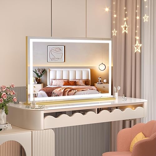 Miniatura 7 de Hasipu Espejo de tocador con luces, espejo de maquillaje LED de 32 x 22 pulgadas, espejo de maquillaje iluminado con 3 modos regulables, espejo de