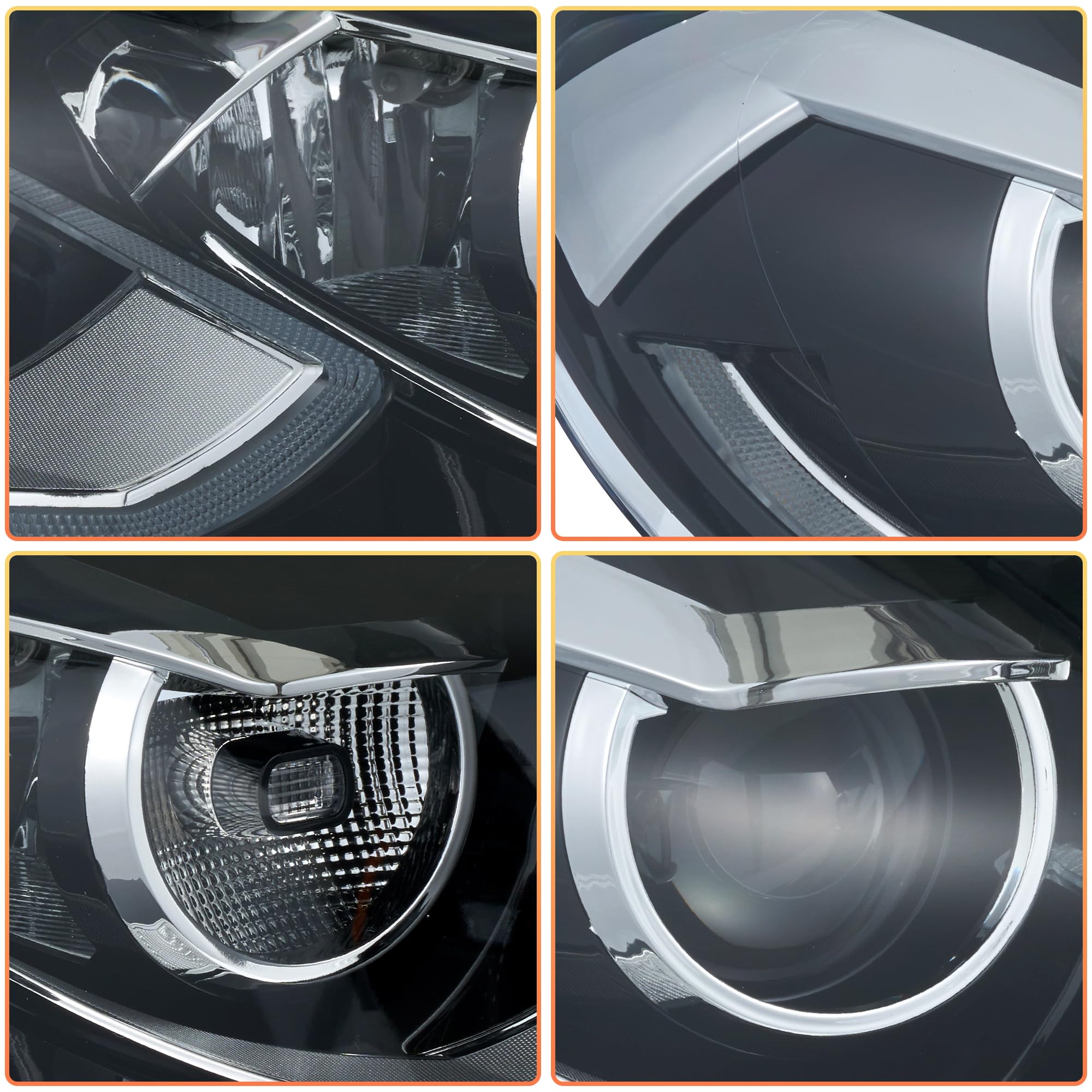 VLAND Fari per Scirocco 3 TSI TDI R 2009-2014 (alogeno/xeno/R), LED DRL, con display dinamico di avvio e indicatori di direzione sequenziali, 1 coppia