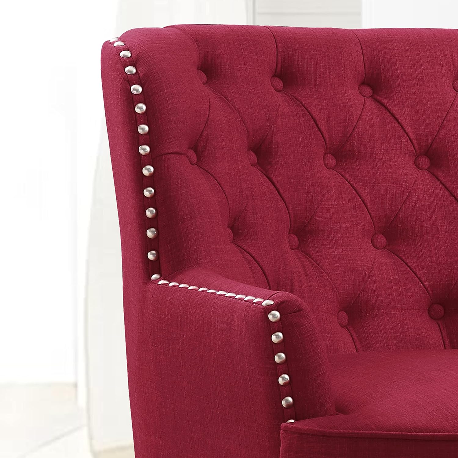 Rosevera Home Upholstered Gustavo Collection Fabric Nailhead Contemporary Accent Chairs, Standard Size, Beige - Chairs