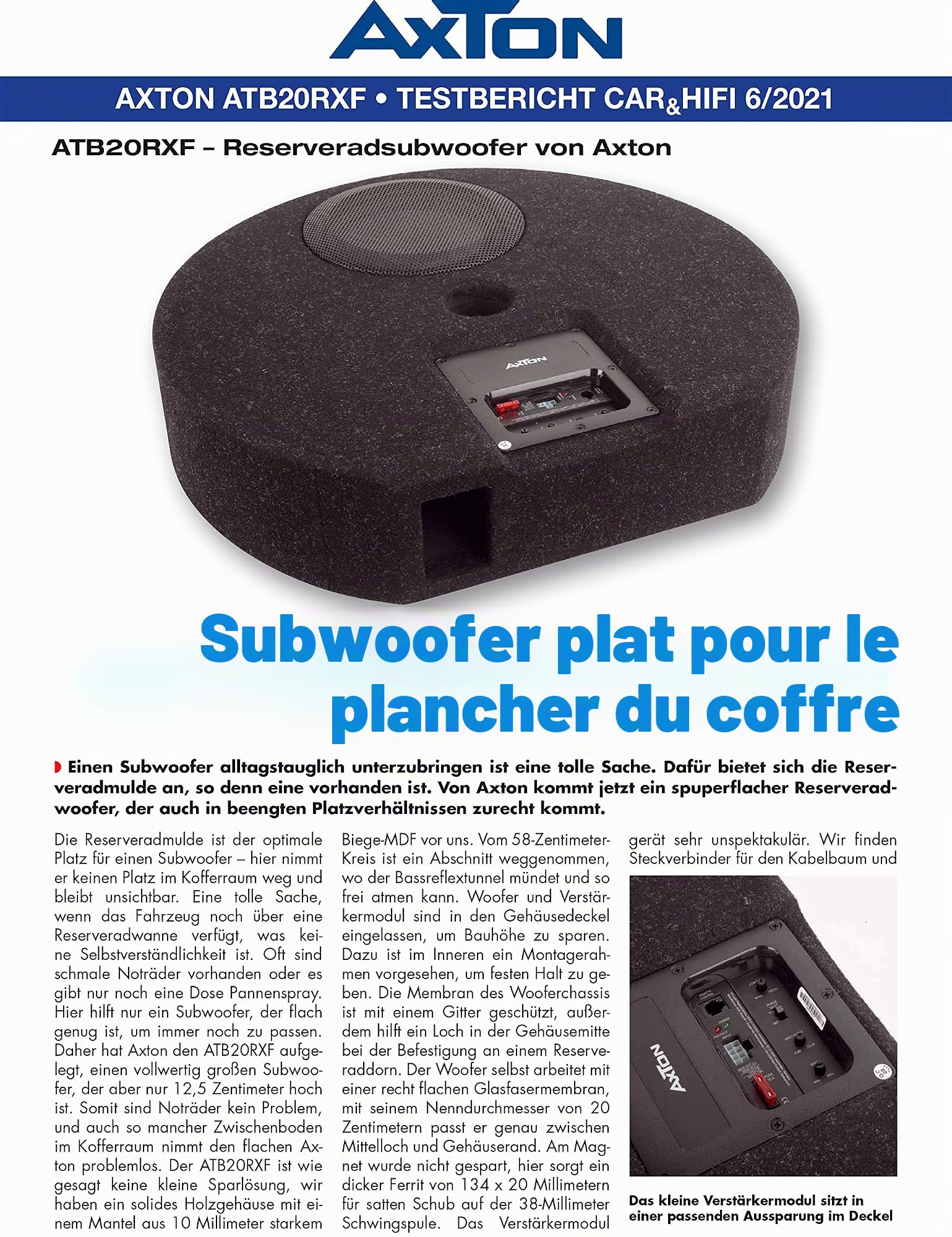 Axton ATB20RXF | Aktivsubwoofer für Die Reserveradmulde nur 125 mm Hoch
