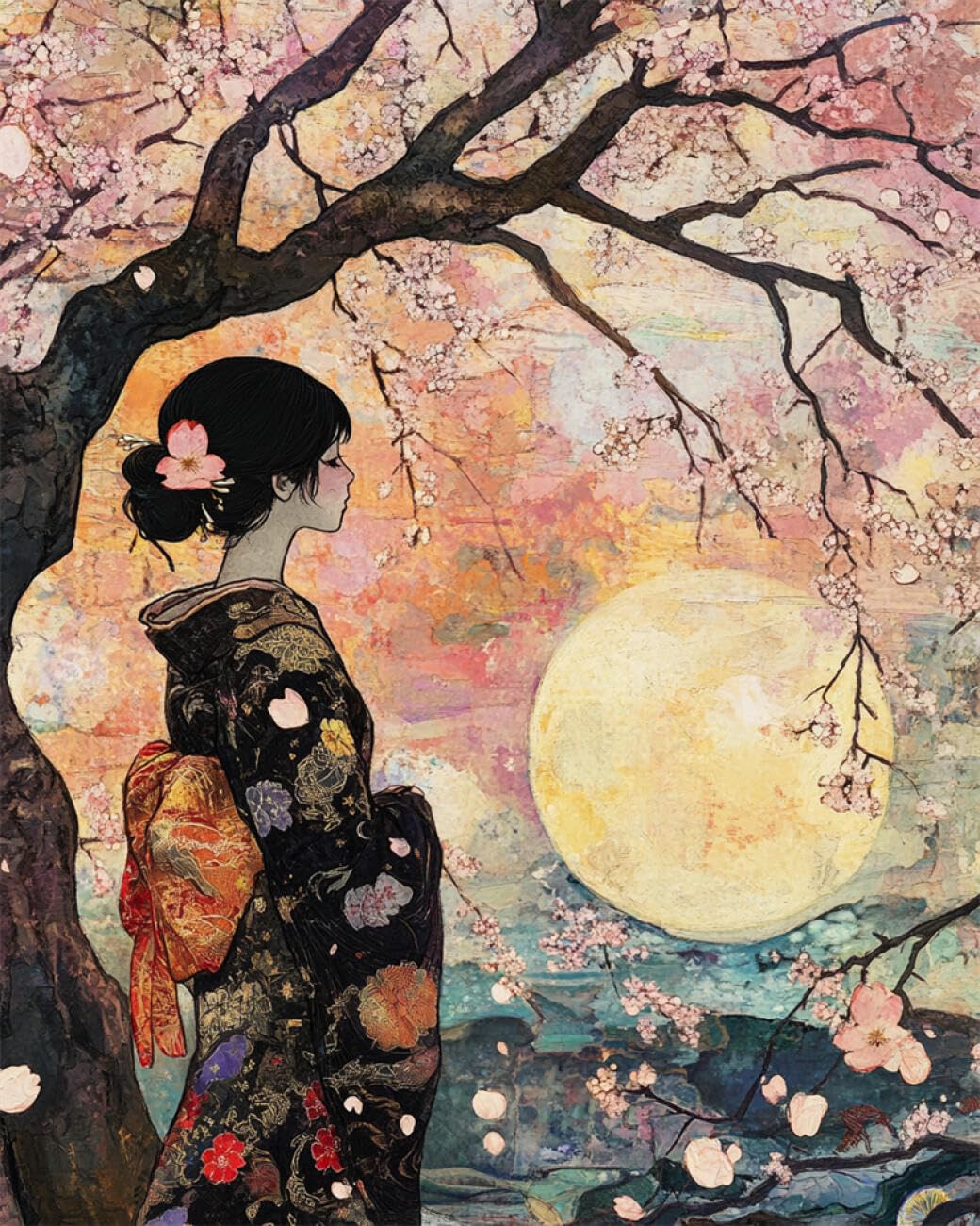 RKFLGEW 14CT Cross Stitch Kits for Adults Anime Kimono Woman DIY Embroidery for Adults Beginner Needlework Kit with Patterns Needlepoint Art 40x50cm