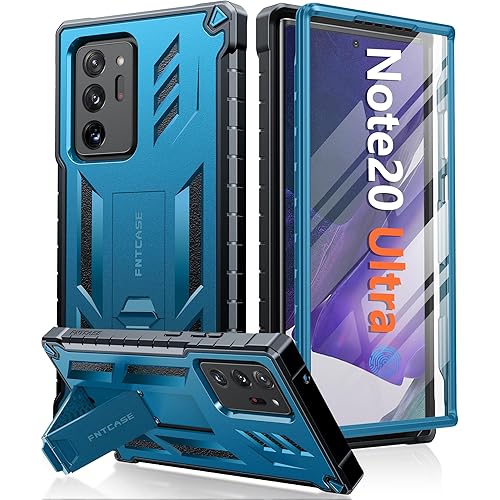 FNTCASE for Samsung Galaxy Note-20-Ultra Case: Military Grade Drop Proof Protection Phone Cover with Kickstand | Heavy Duty Shockproof Matte Textured Note20 Ultra 4G 5G Cases - 6.9 Inches Blue