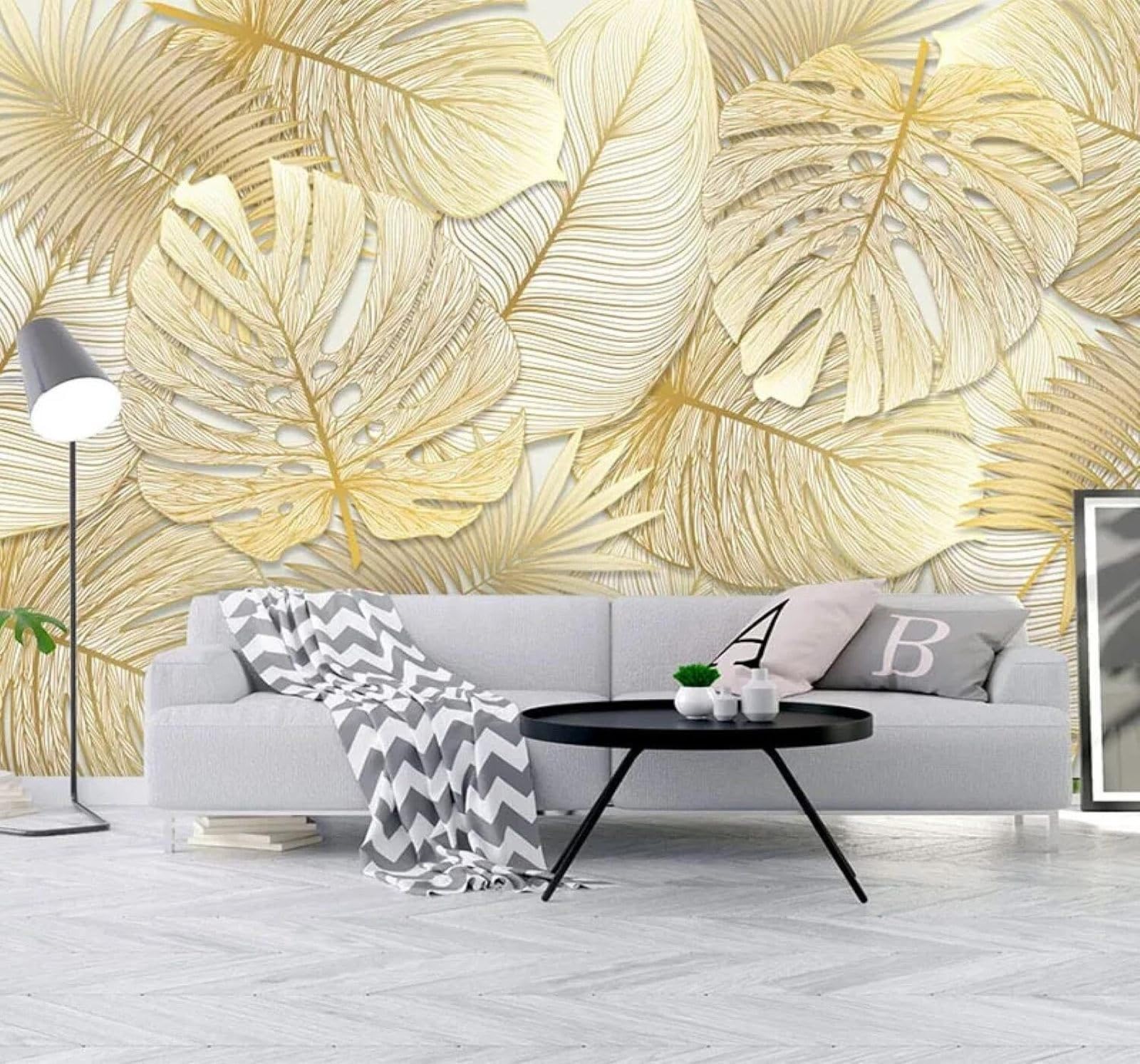 XLMING Minimalist Tropical Plants Gold Banana Leaves 3D Wallpaper Luxury Home Dining Decor Paste Sofa Living Room The Wall for Bedroom Mural-200cm×140cm