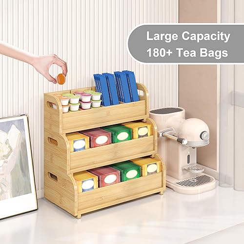 Miniatura 2 de Wisuce Organizador de té para bolsas de té, organizador de té de bambú para bolsas de té, apilable de 3 niveles, montaje en pared, caja de