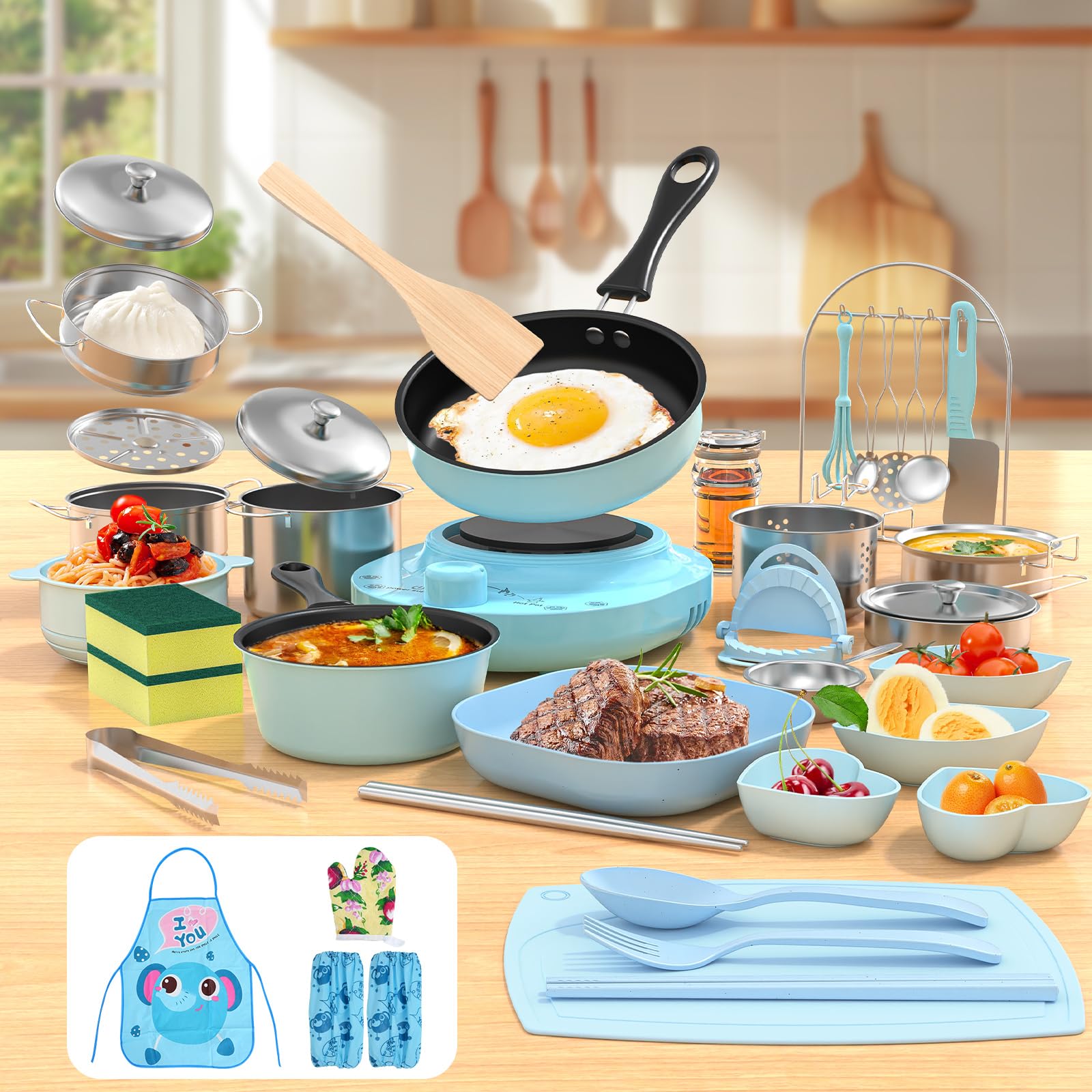Gotoofun Kids Cooking Sets Real, Kid Safe Montessori Mini Tools Includes Stove Burner, Knife ect for Aged 8-12 Boys Girls Food Making, Easy for