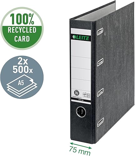Miniatura 2 de Leitz 10920000/002/4 FB - Archivo de arco de palanca de doble mecanismo, lomo de 3.0 in, cartón, 1092000 - A5, negro