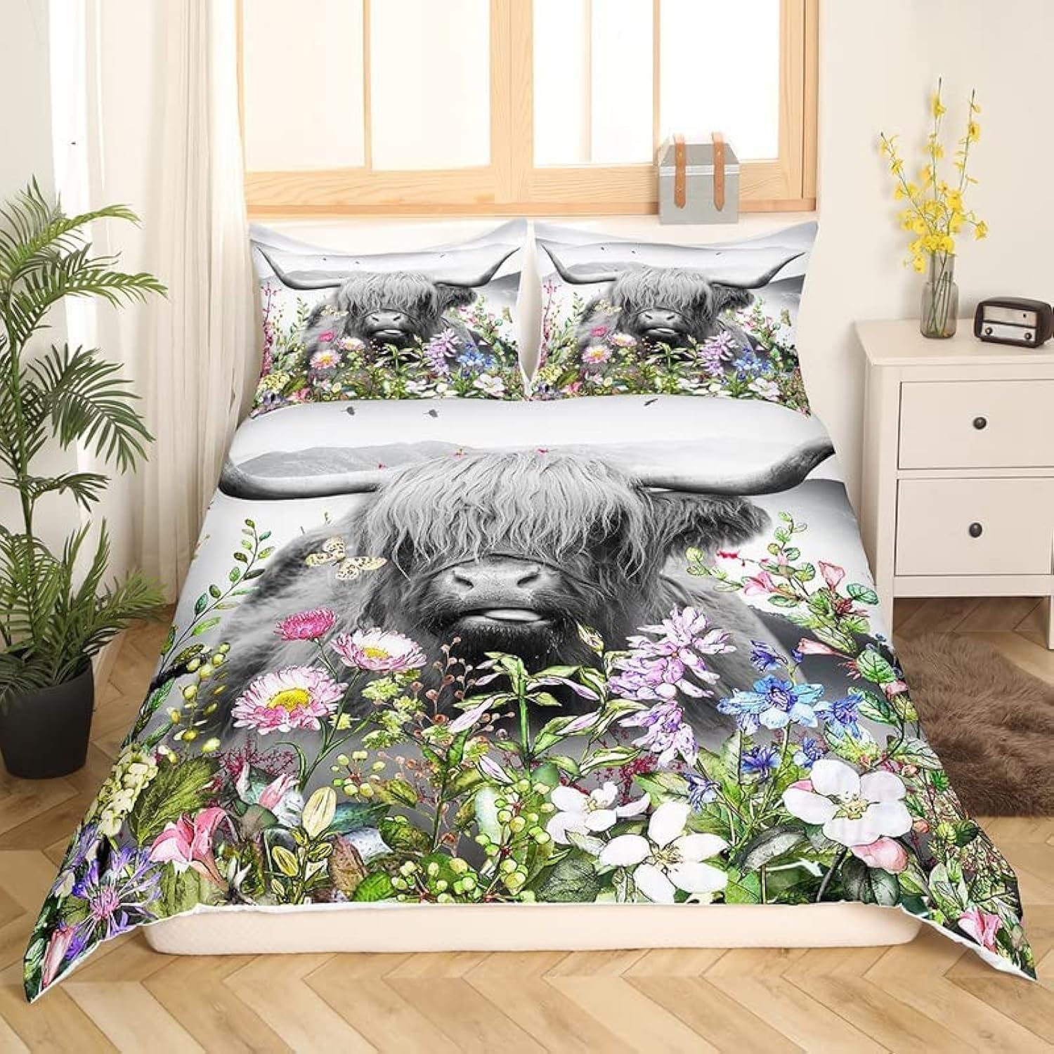 Housse de couette vache des Highlands rustique pour chambre d'adolescente et fille
