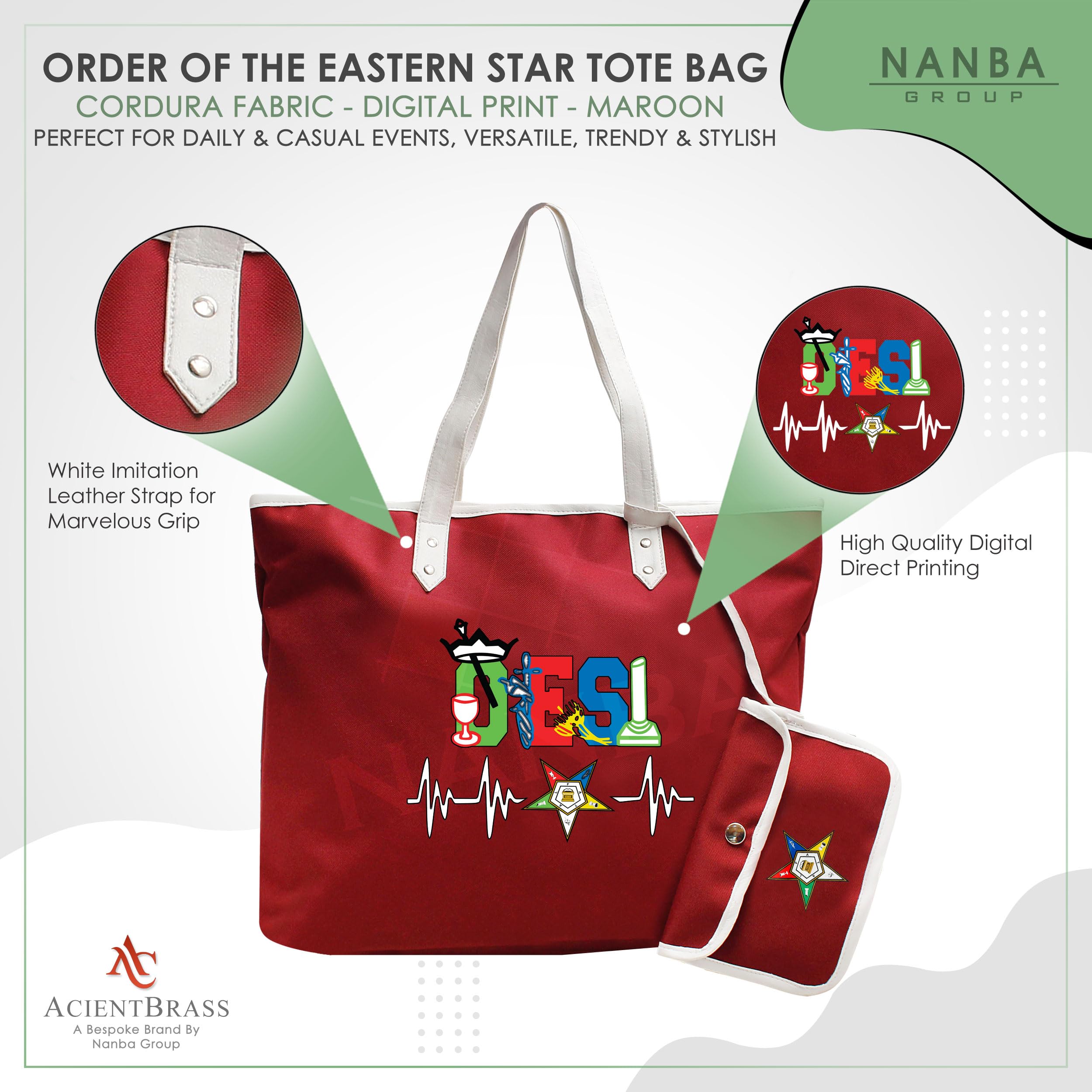 ACIENTBRASS Order of the Eastern Star Tote Bag - OES Heartbeat Design