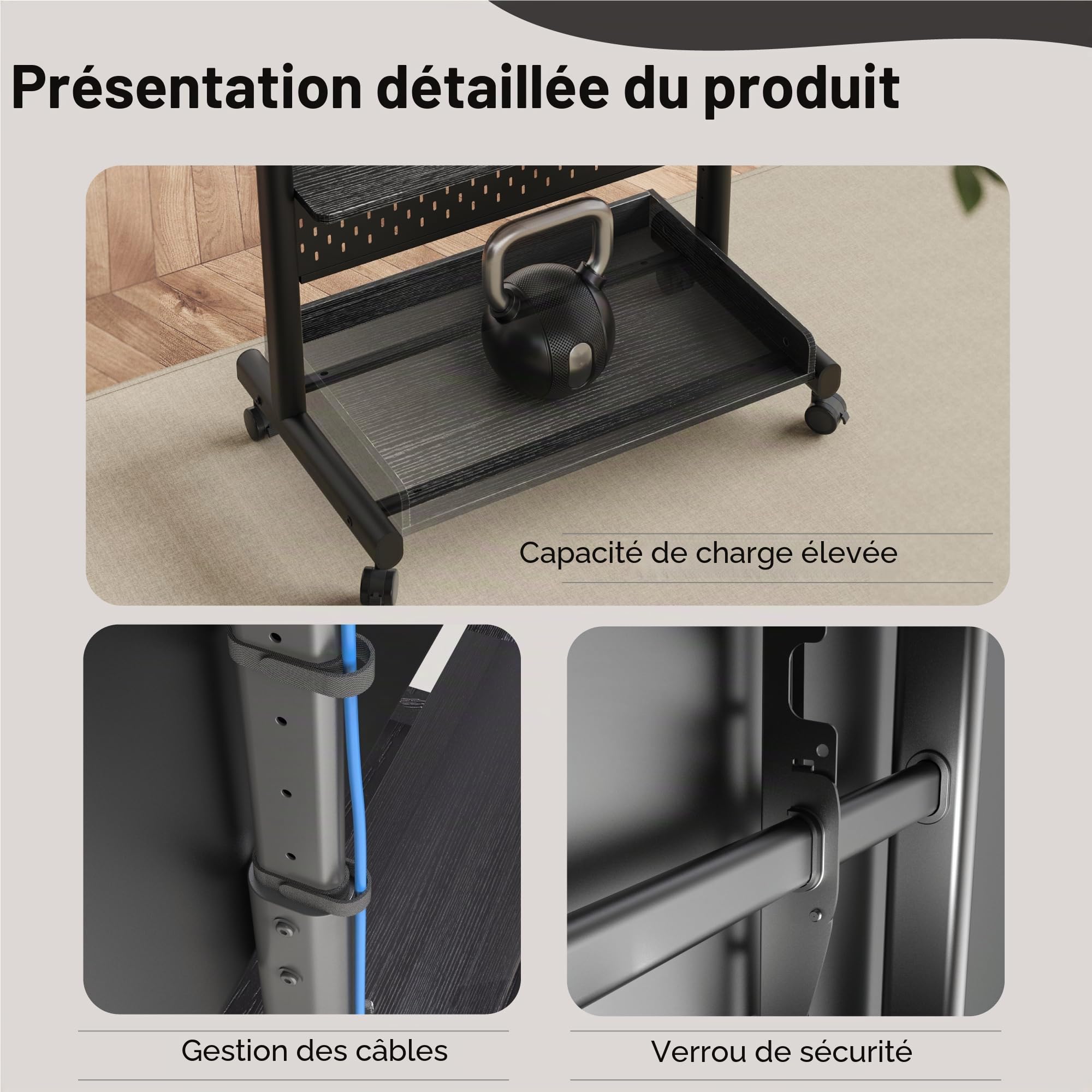 FITUEYES Meuble TV avec Support, 40-85 Pouces, VESA 600 x 400 mm | Meuble Support TV, pour Salon, Chambre et Bureau, 6 Réglages en Hauteur, Hauteur Réglable, Charge Maximale 60 kg