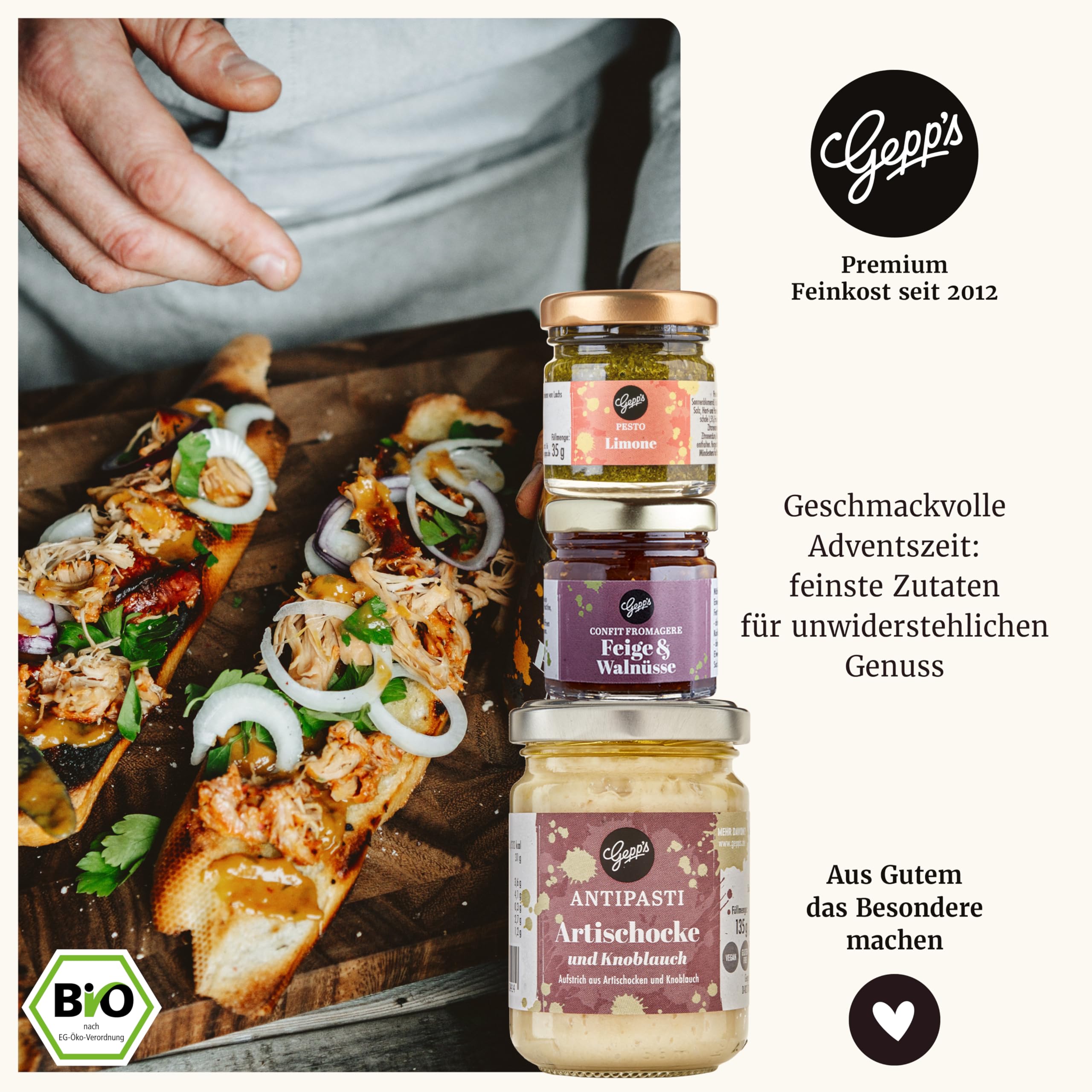 Gepp's Premium Adventskalender für Feinschmecker I 24 ausgefallene Gewürze, Dips & französische Konfitüren sowie Öl & Essig Spezialitäten I Kulinarischer Weihnachtskalender für Männer & Frauen