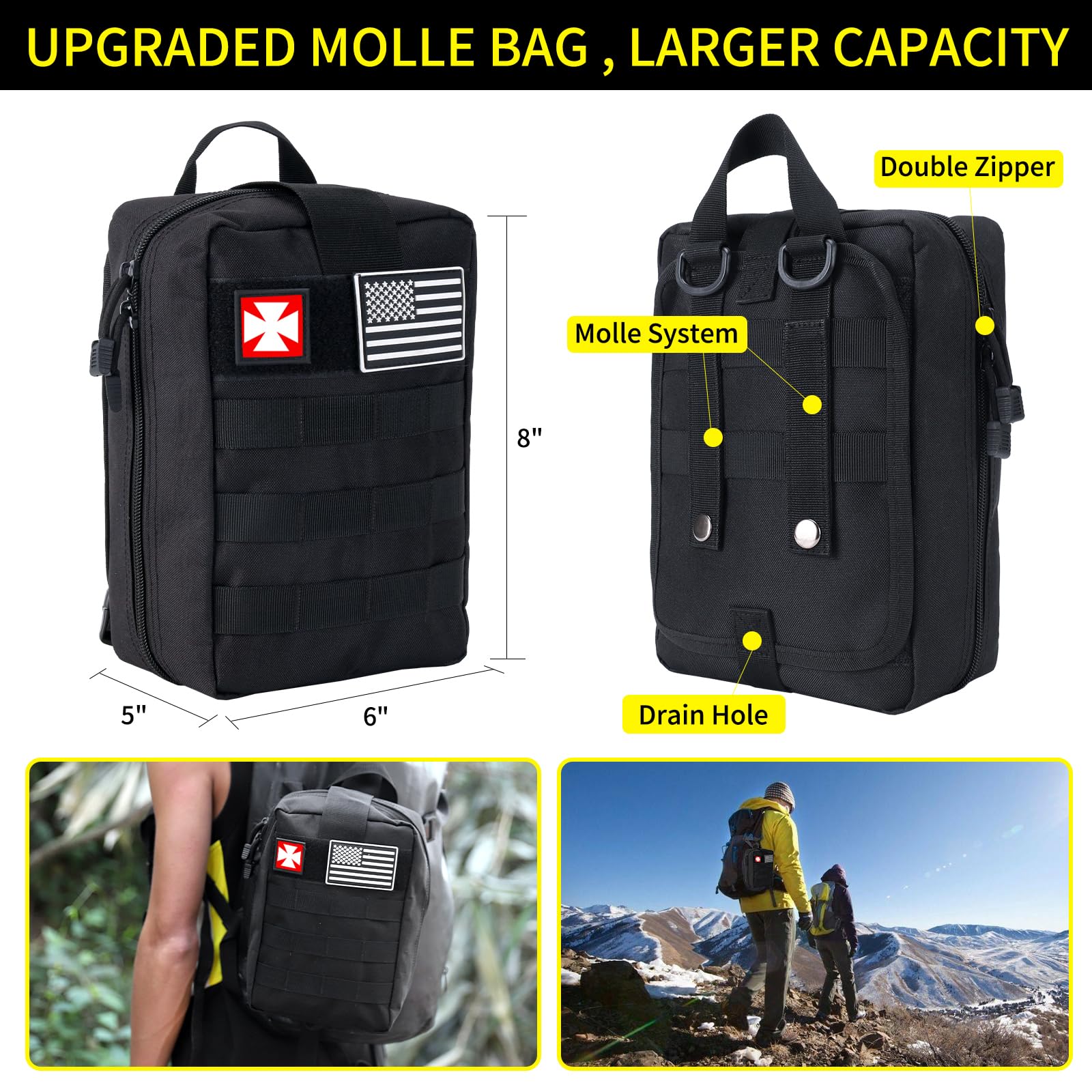 Gifts for Men Christmas Survival Kit and First Aid kit, 160 Pcs Emergency Supplies Camping Accessories with Upgraded Molle Bag for Outdoor Adventure Camping Hiking Hunting — Amazon image 2