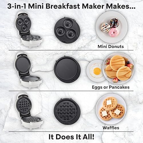 Miniatura 5 de MasterChef Mini máquina de desayuno navideño 3 en 1 haz huevos, panqueques, donas, gofres y más en 1 electrodoméstico fácil de usar. 3 platos de