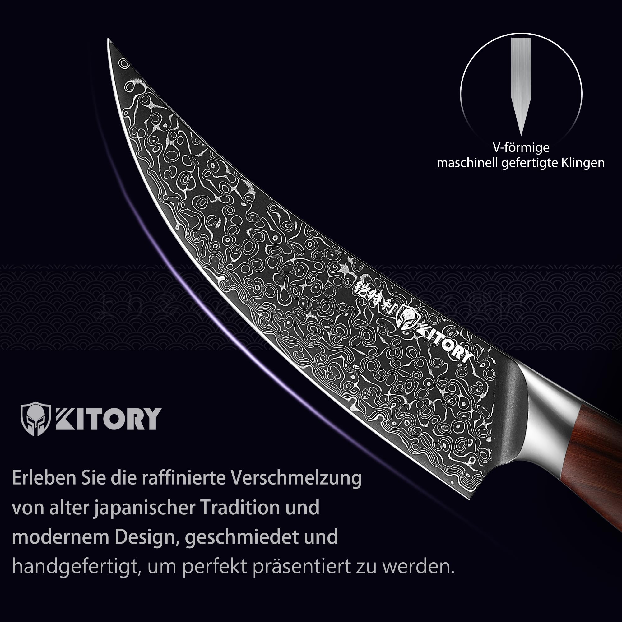 Kitory Nóż do odkostawiania 15 cm, Stal damasceńska 73 warstwy 10Cr15CoMoV, Elastyczny, Rączka z czerwonego sandałowca, Full Tang