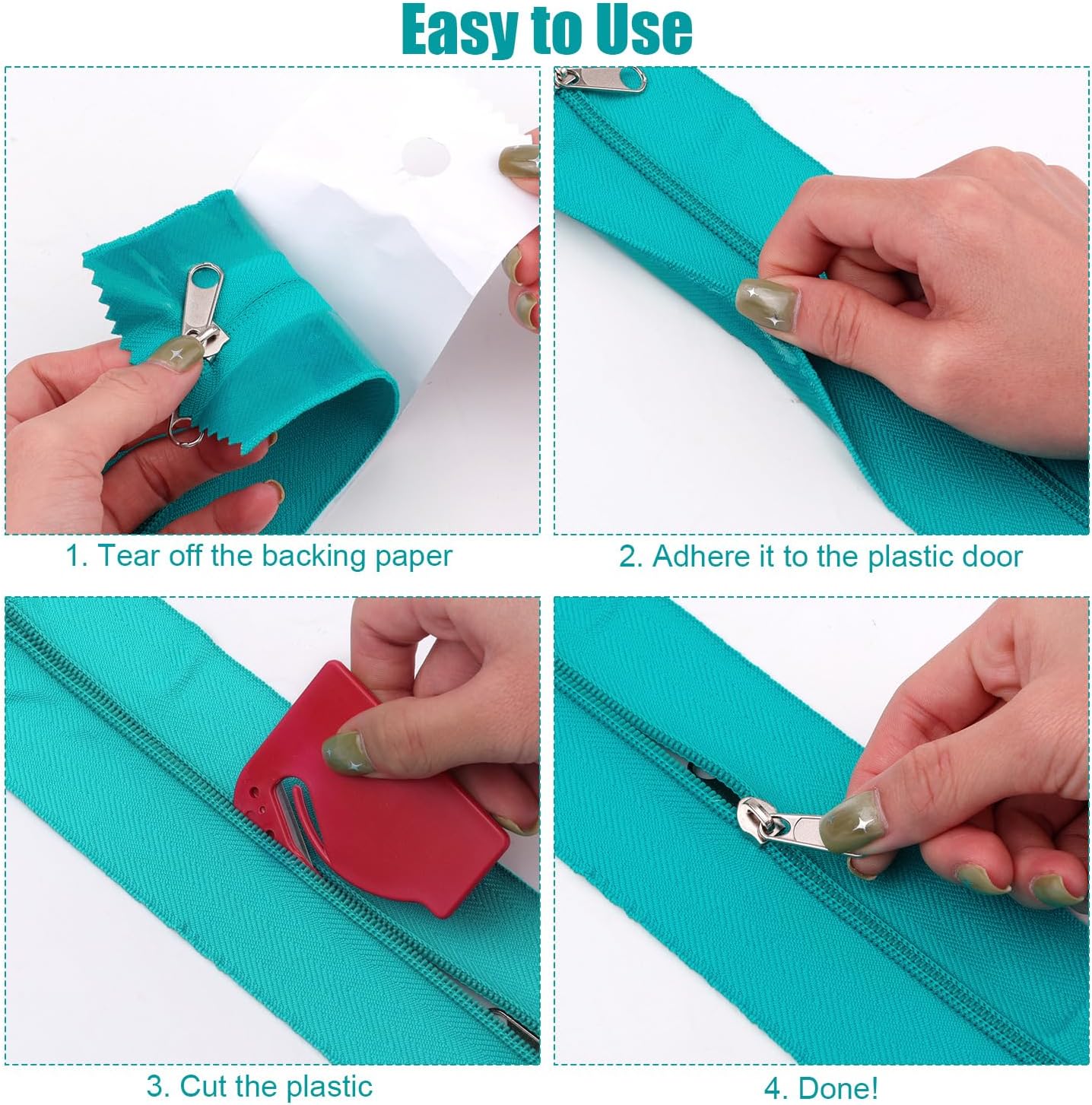 2pcs Dust Barrier Zipper, Instant Door Dust Protection Self-Adhesive Tarp Double Zipper Heavy Duty Zipper with Blade Construction Plastic Zipper Accessories (Dark Teal)